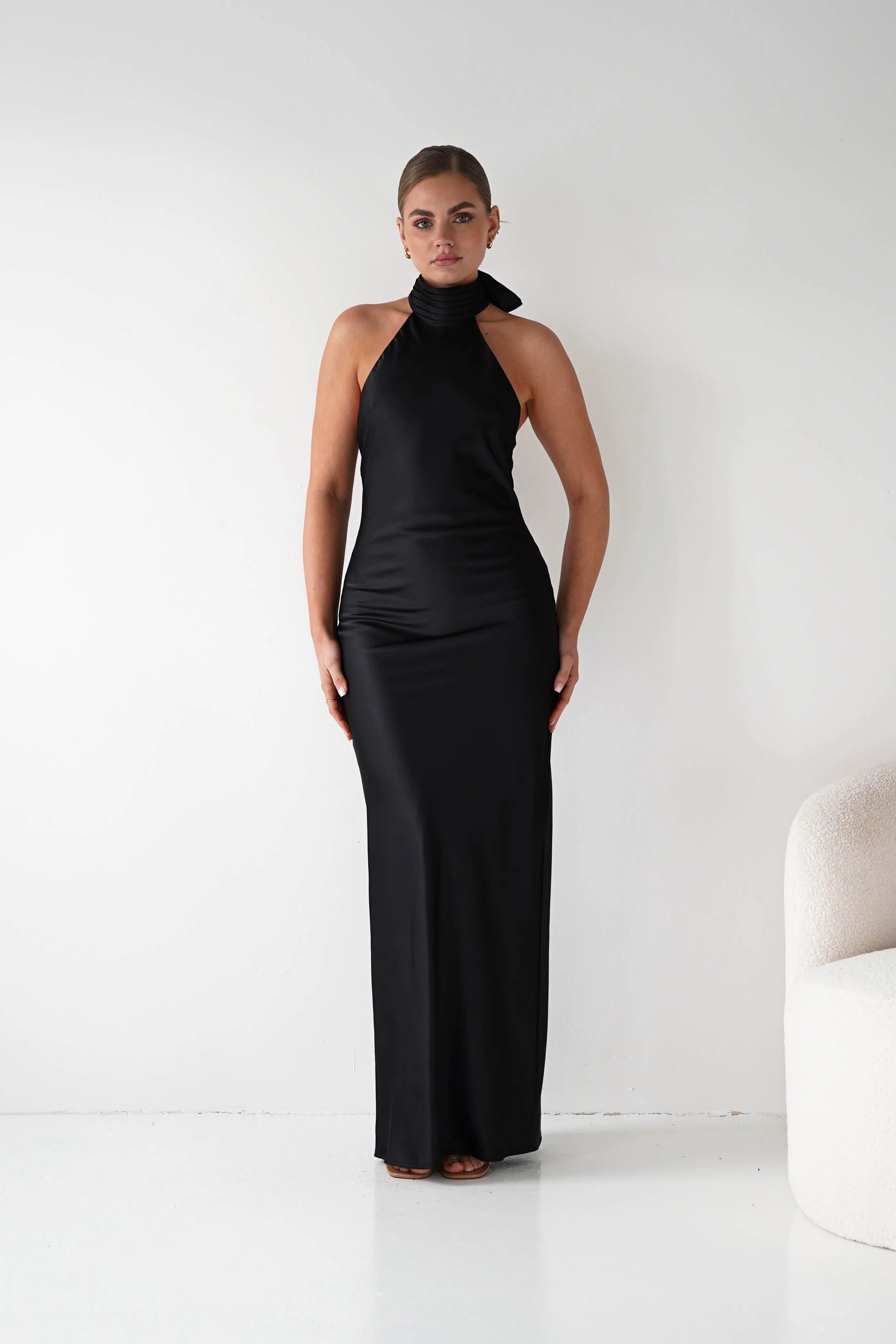 Isla Halterneck Maxi Slip Dress | Black