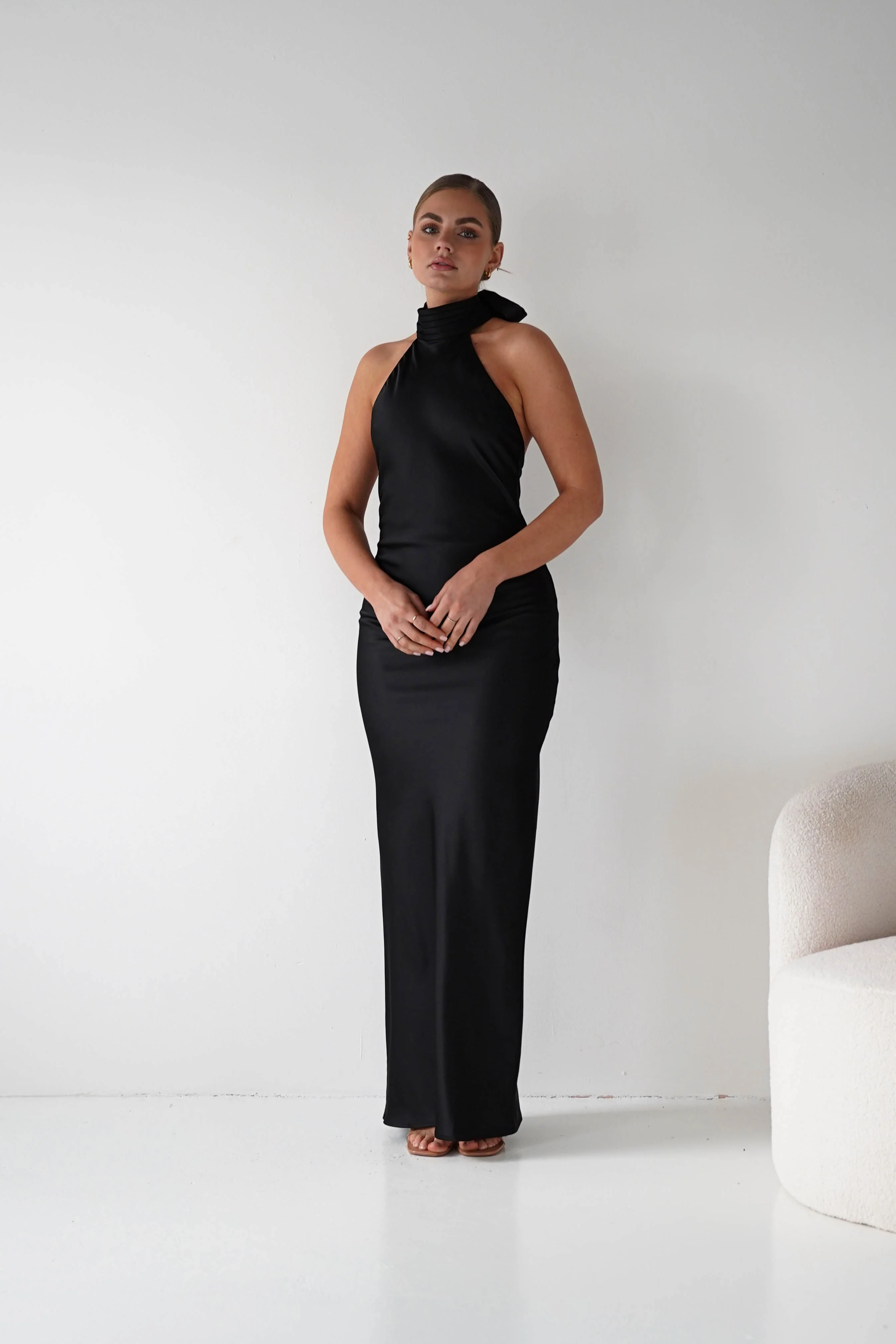Isla Halterneck Maxi Slip Dress | Black - Image 10
