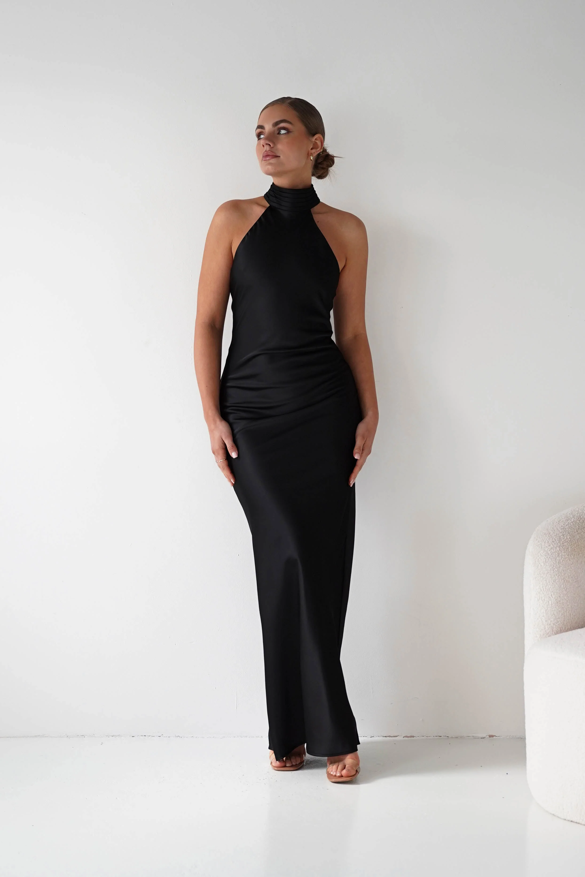 Isla Halterneck Maxi Slip Dress | Black - Image 11