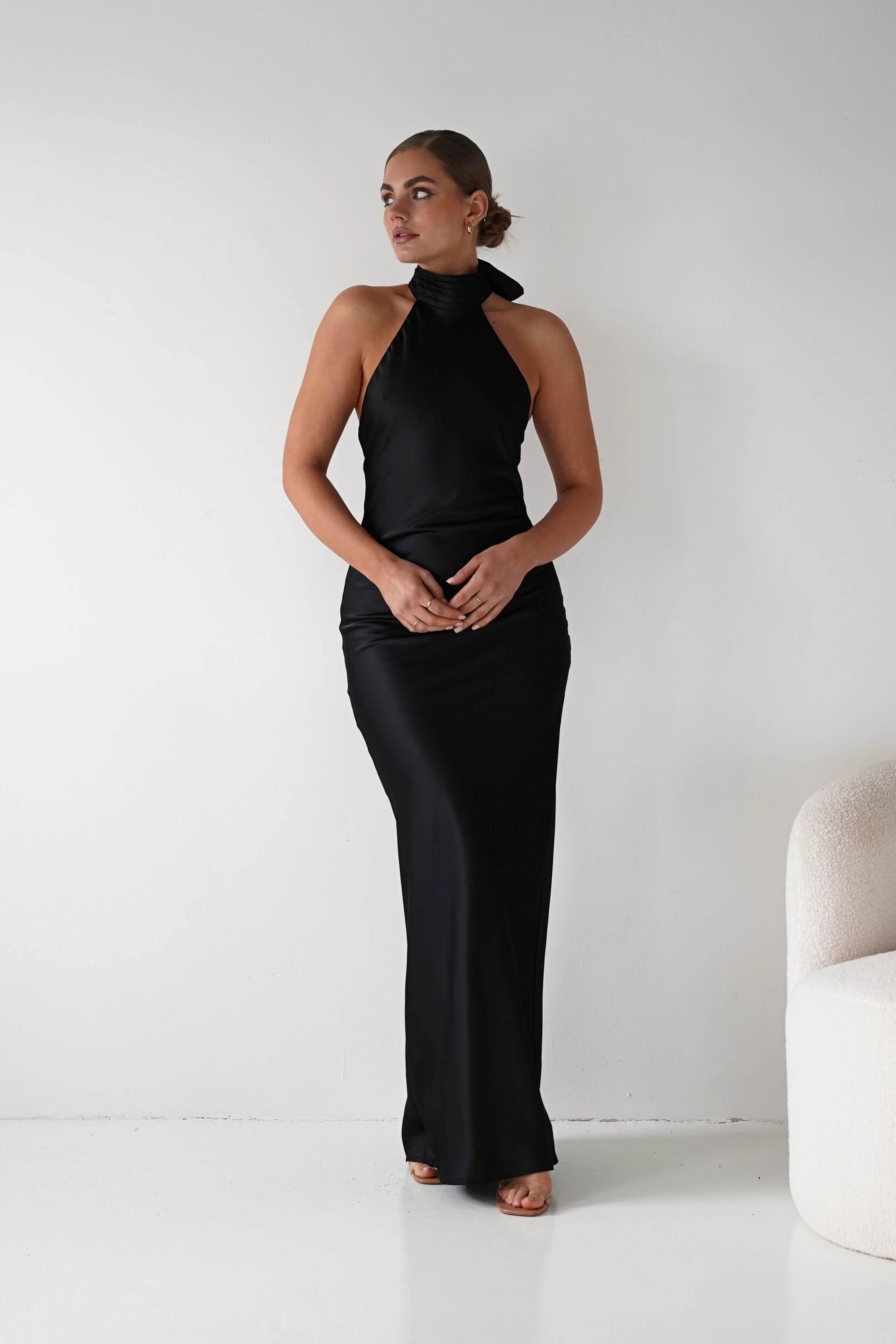 Isla Halterneck Maxi Slip Dress | Black - Image 2