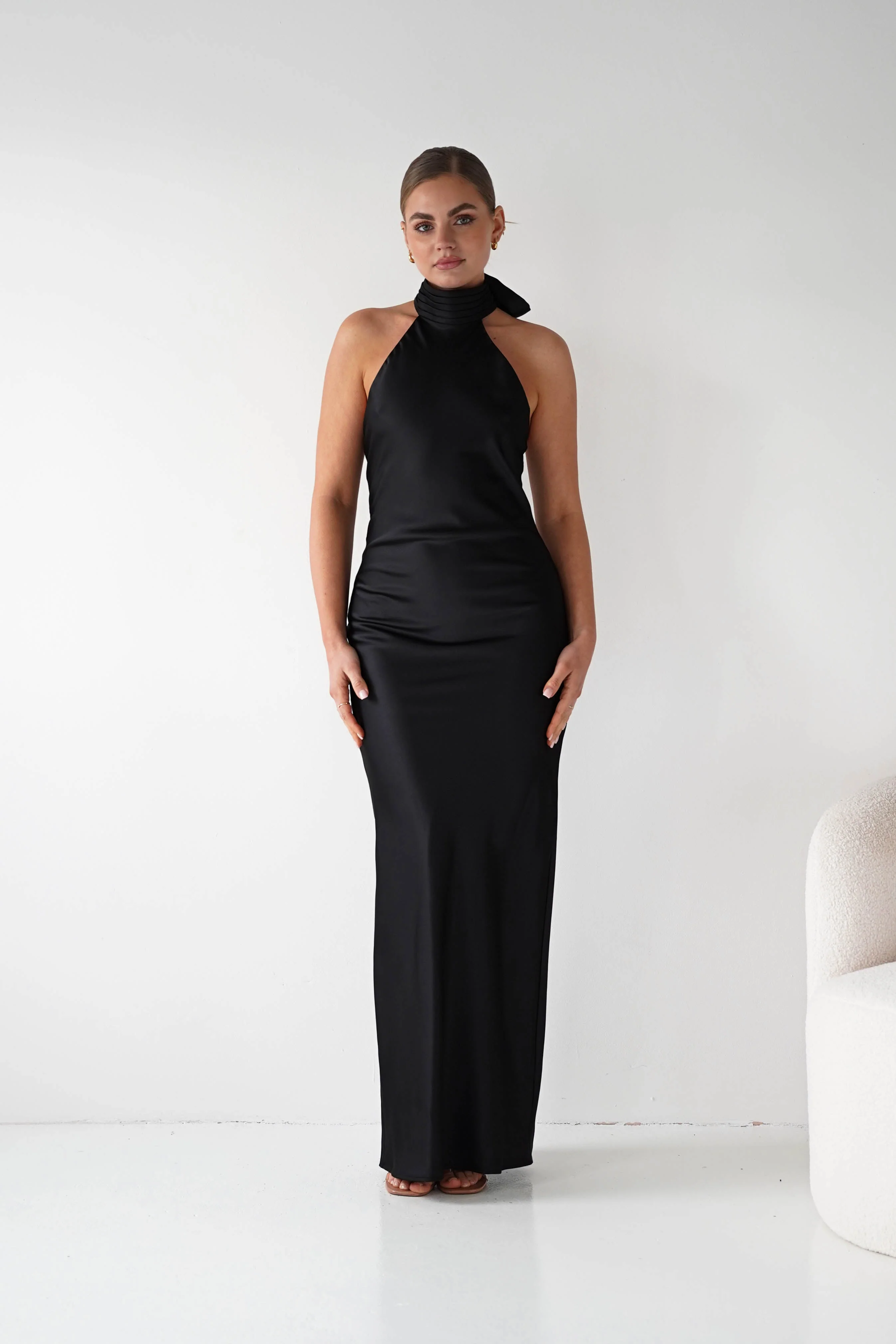 Isla Halterneck Maxi Slip Dress | Black - Image 3