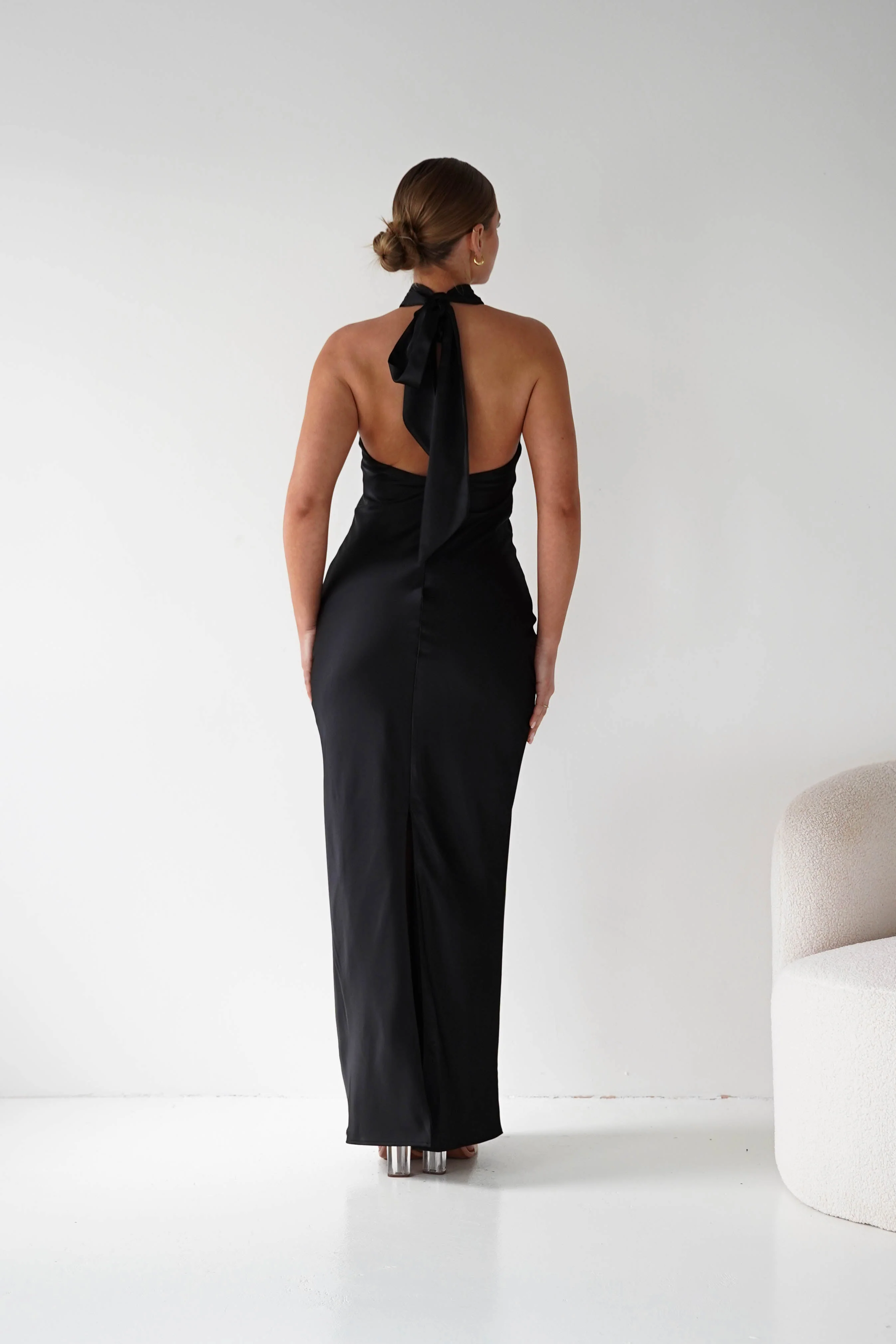 Isla Halterneck Maxi Slip Dress | Black - Image 4