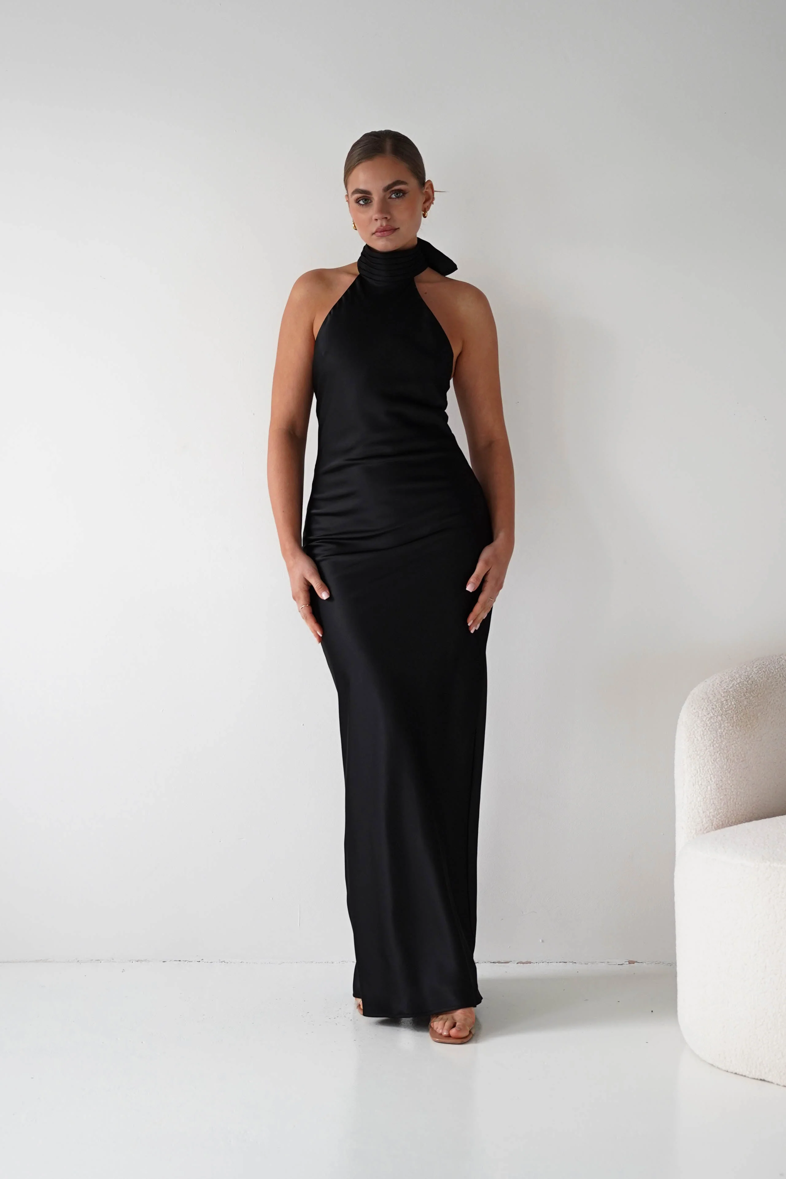 Isla Halterneck Maxi Slip Dress | Black - Image 9