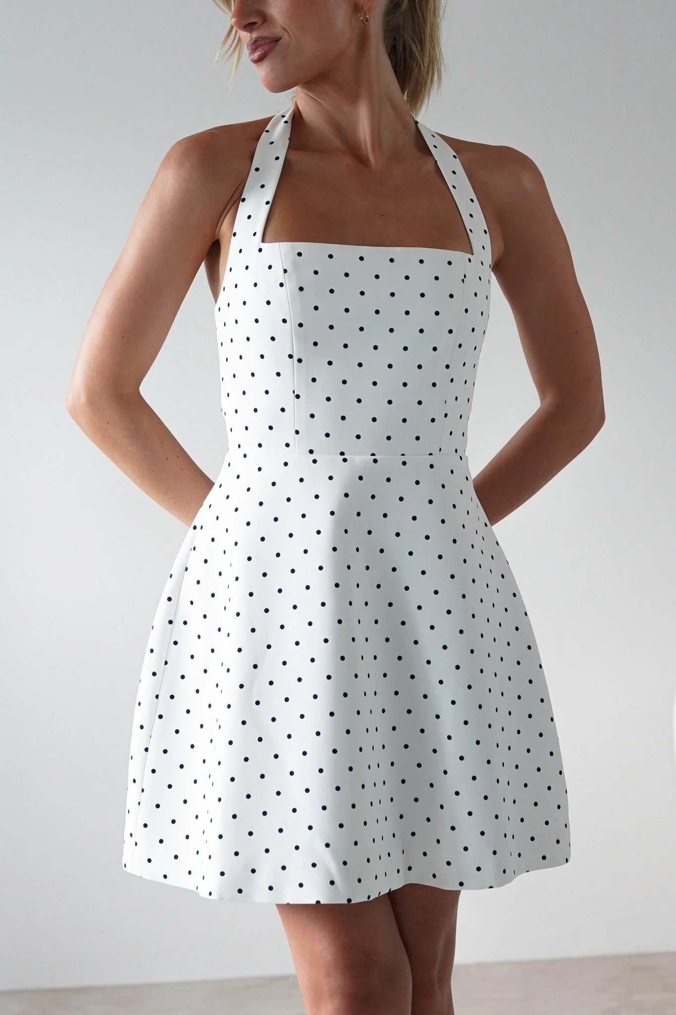 Isobel Polka Dot Halterneck Mini Dress | White