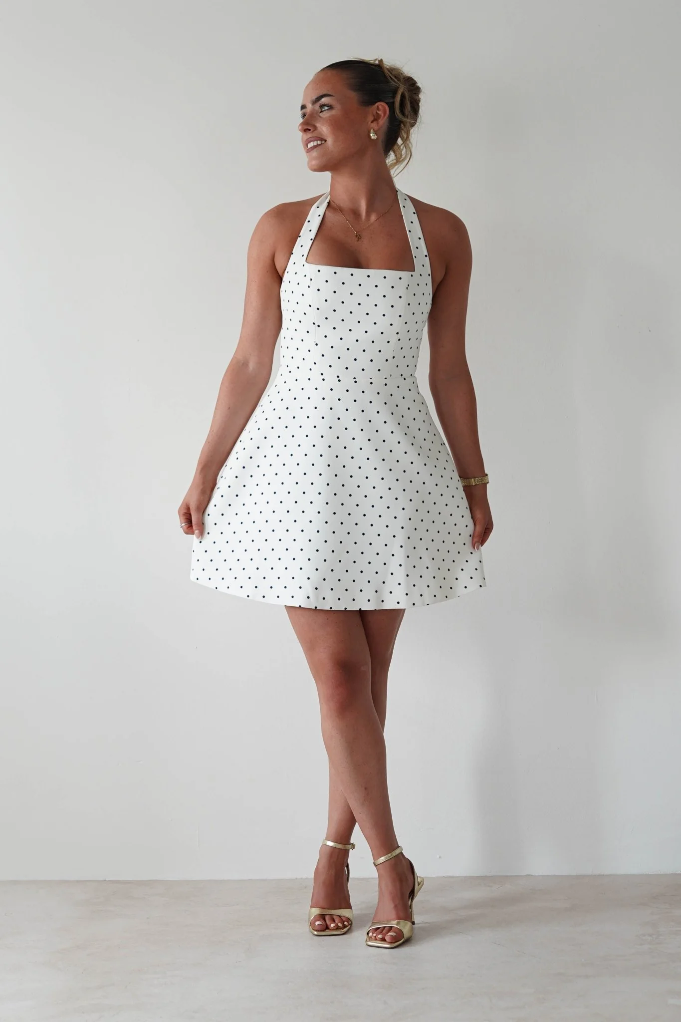Isobel Polka Dot Halterneck Mini Dress | White - Image 10