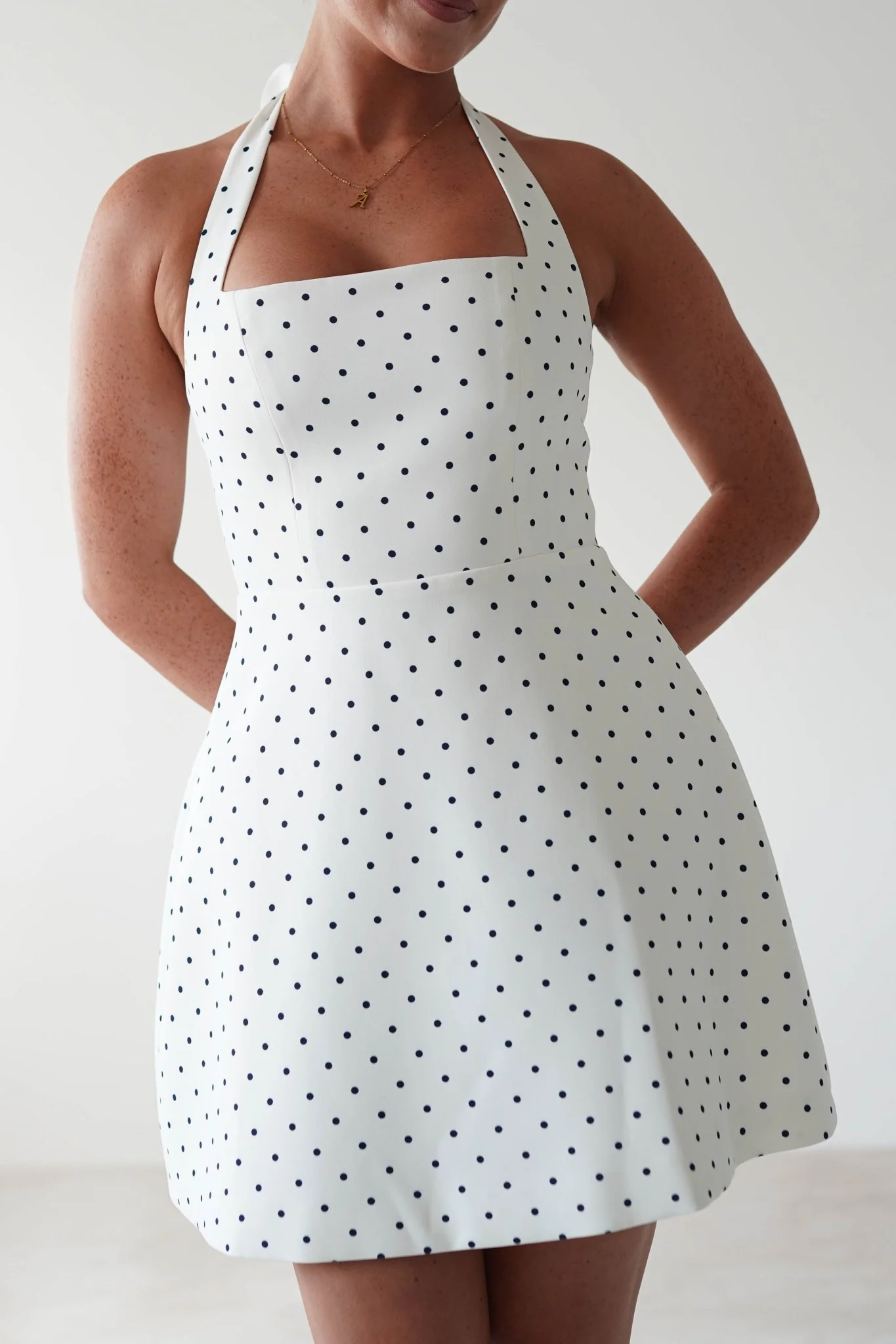 Isobel Polka Dot Halterneck Mini Dress | White - Image 12