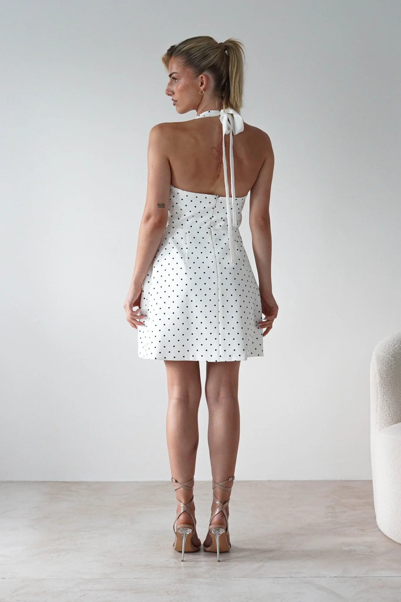Isobel Polka Dot Halterneck Mini Dress | White - Image 4