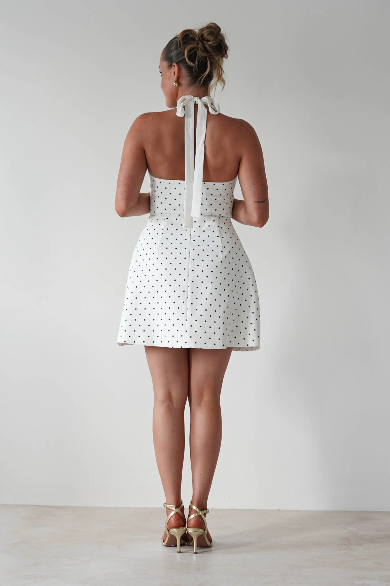 Isobel Polka Dot Halterneck Mini Dress | White - Image 7