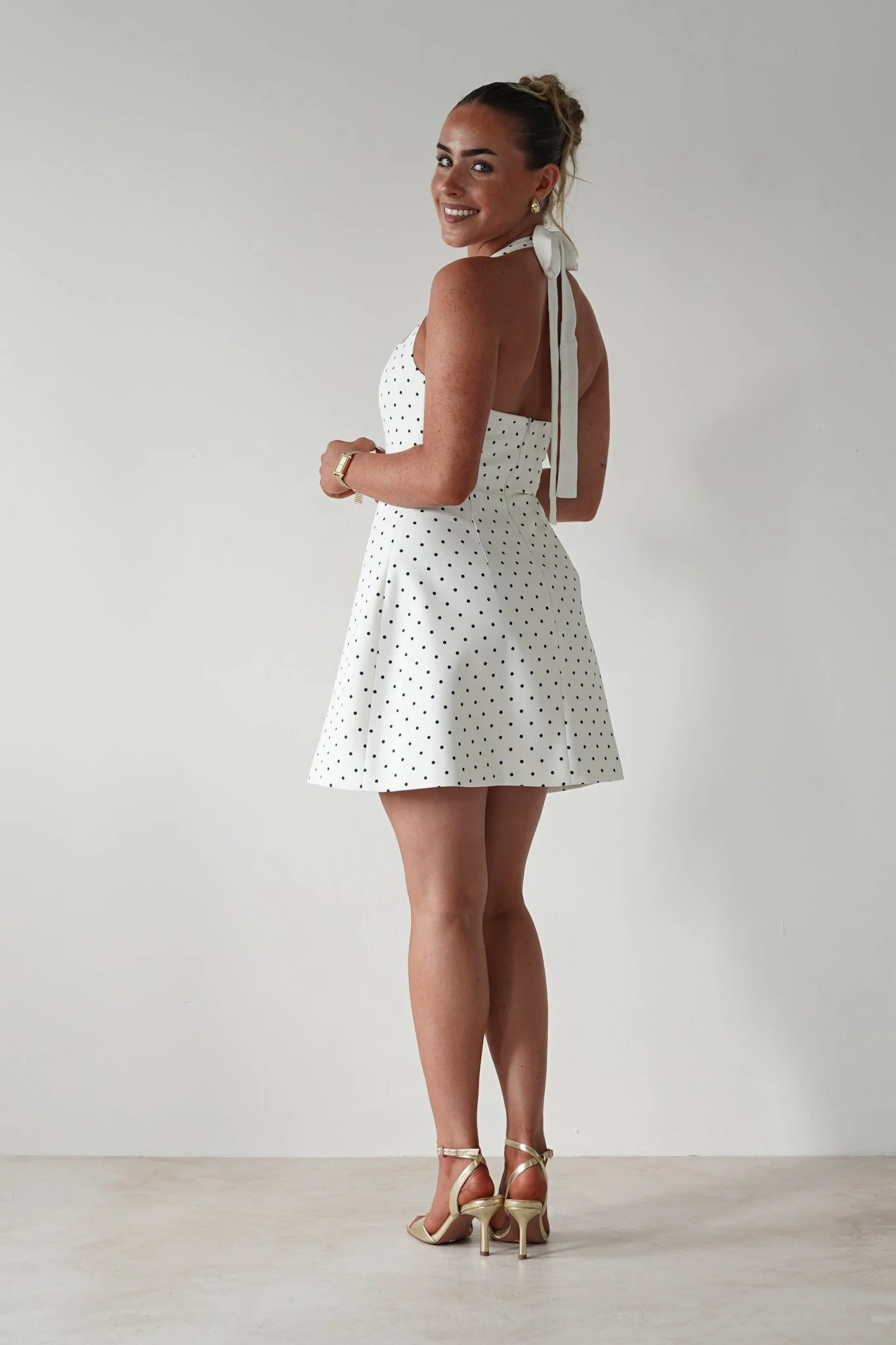 Isobel Polka Dot Halterneck Mini Dress | White - Image 8