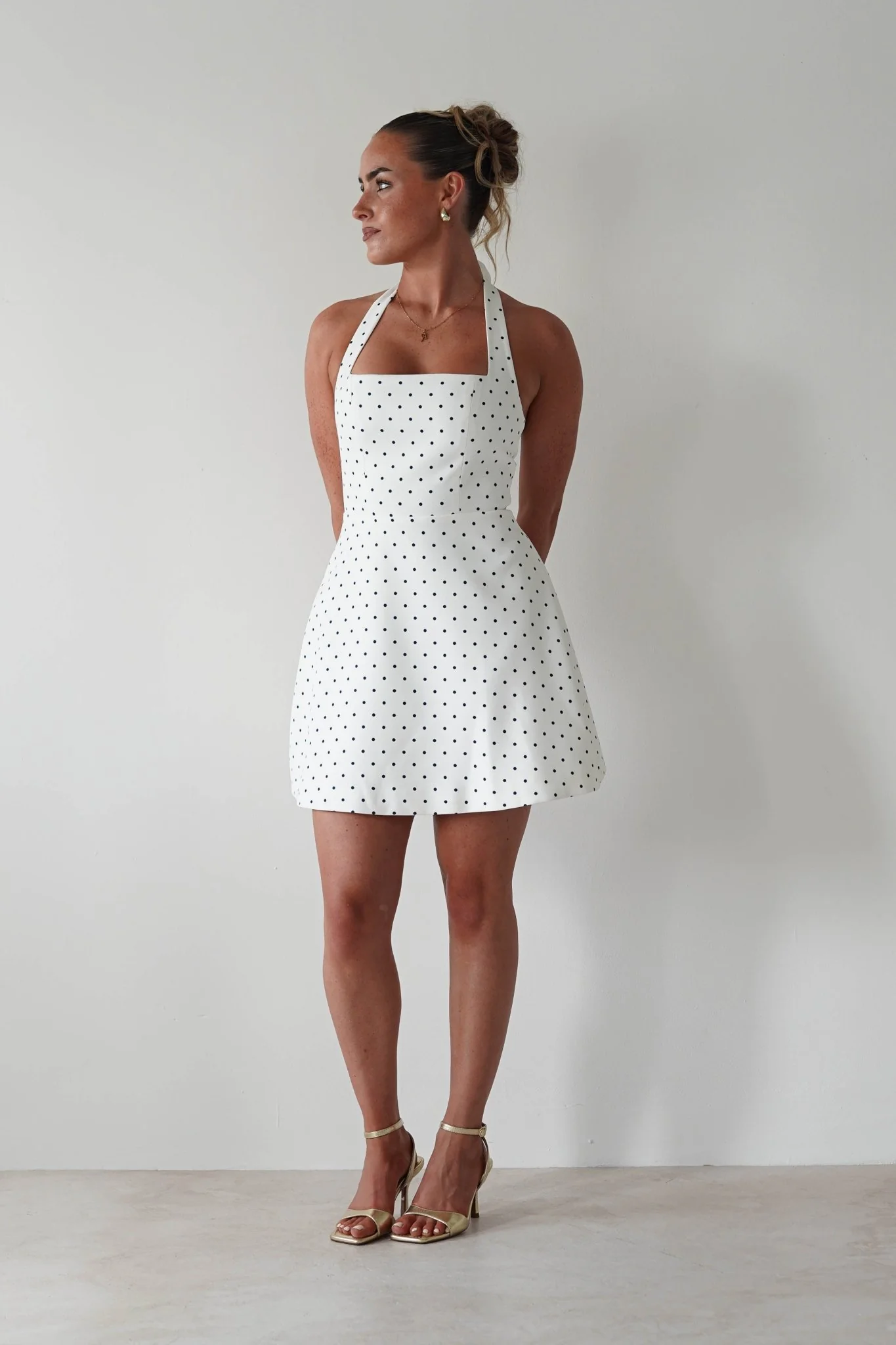 Isobel Polka Dot Halterneck Mini Dress | White - Image 9