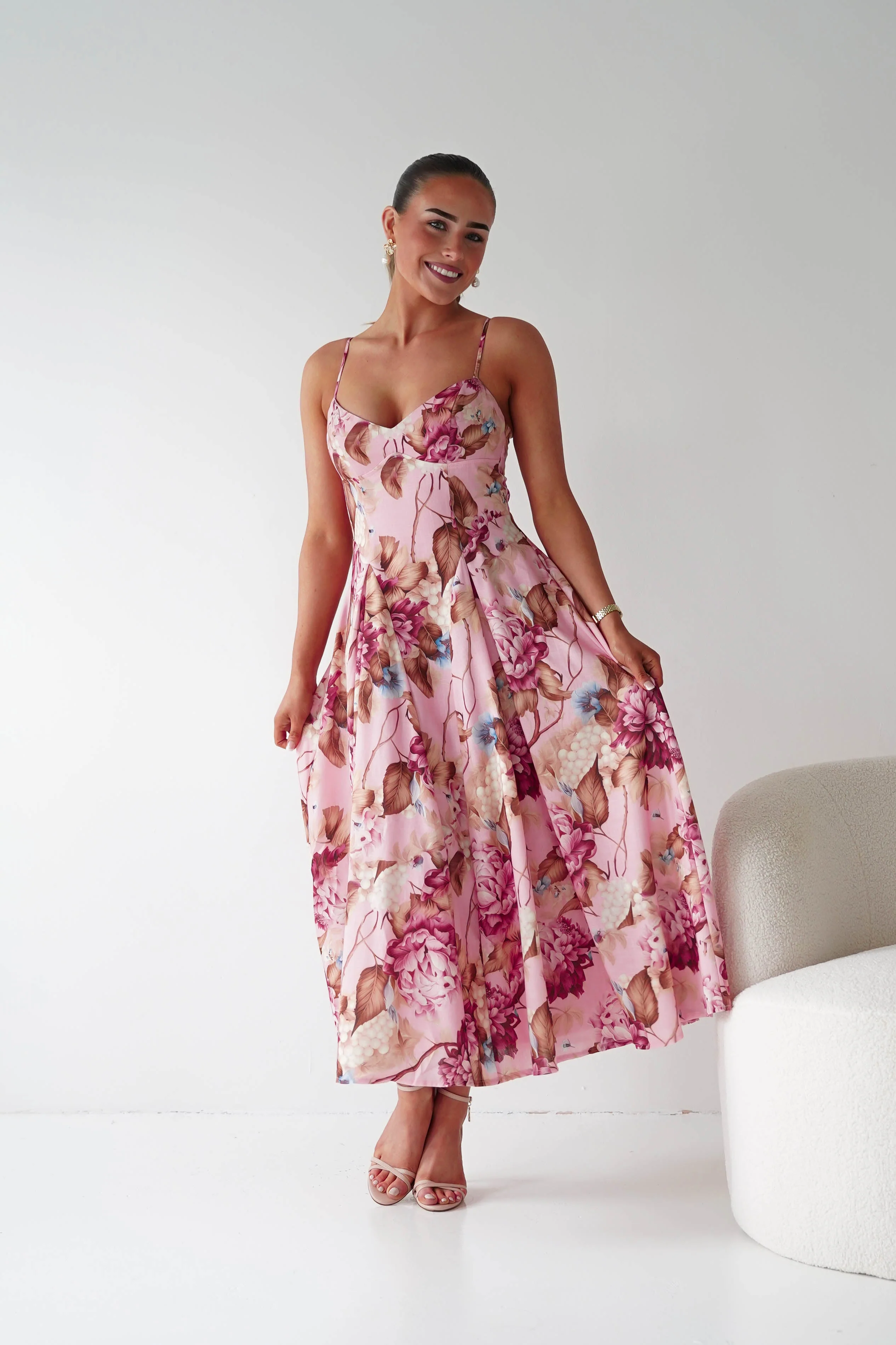 Karissa Floral Print Sweetheart Midi Dress | Pink - Image 5