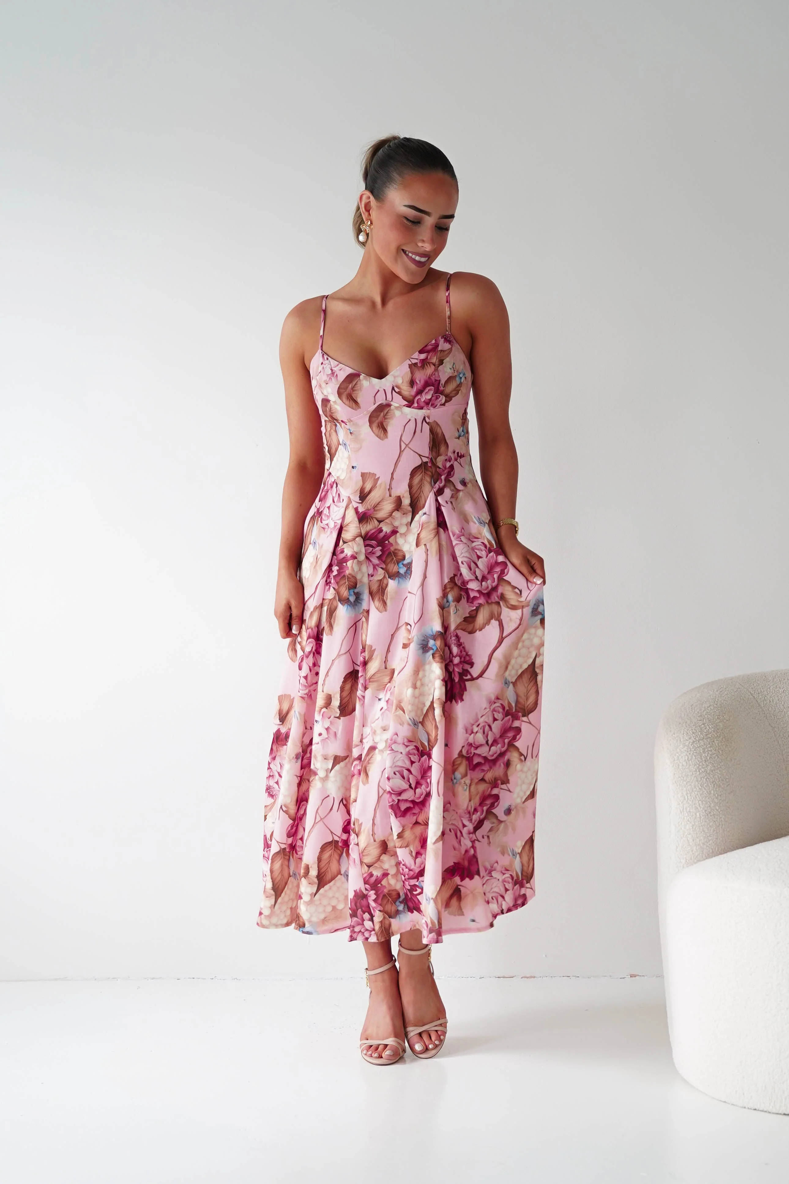 Karissa Floral Print Sweetheart Midi Dress | Pink - Image 7