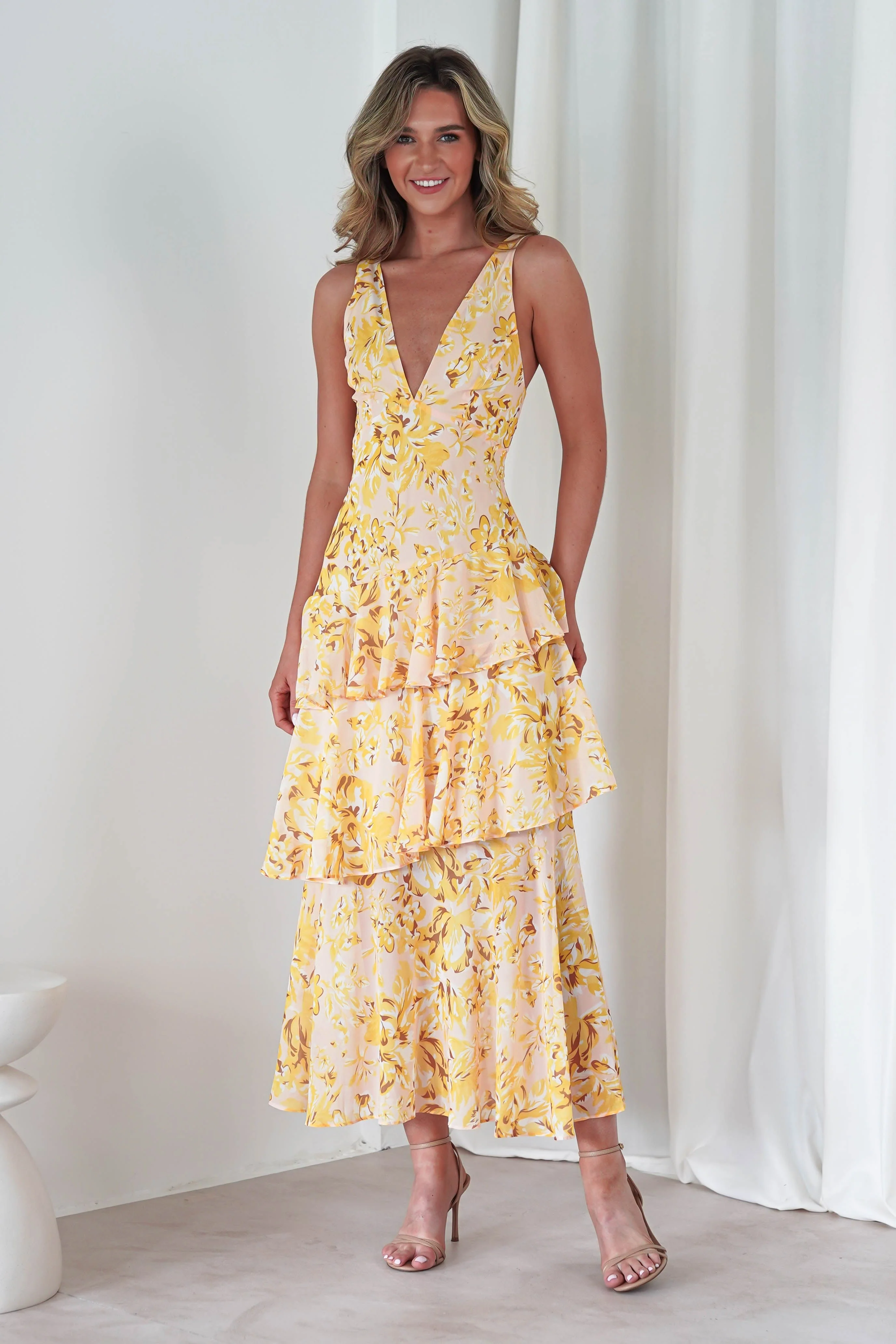 Karlie Floral Print Maxi Dress | Yellow - Image 11