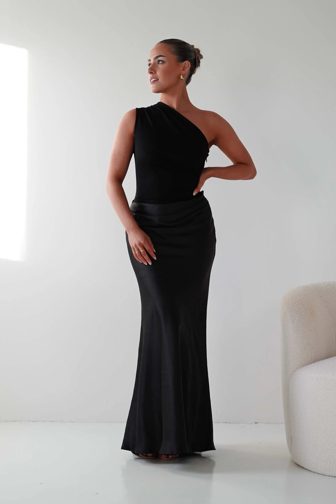 Kashia Draped Satin Maxi Dress | Black - Image 2