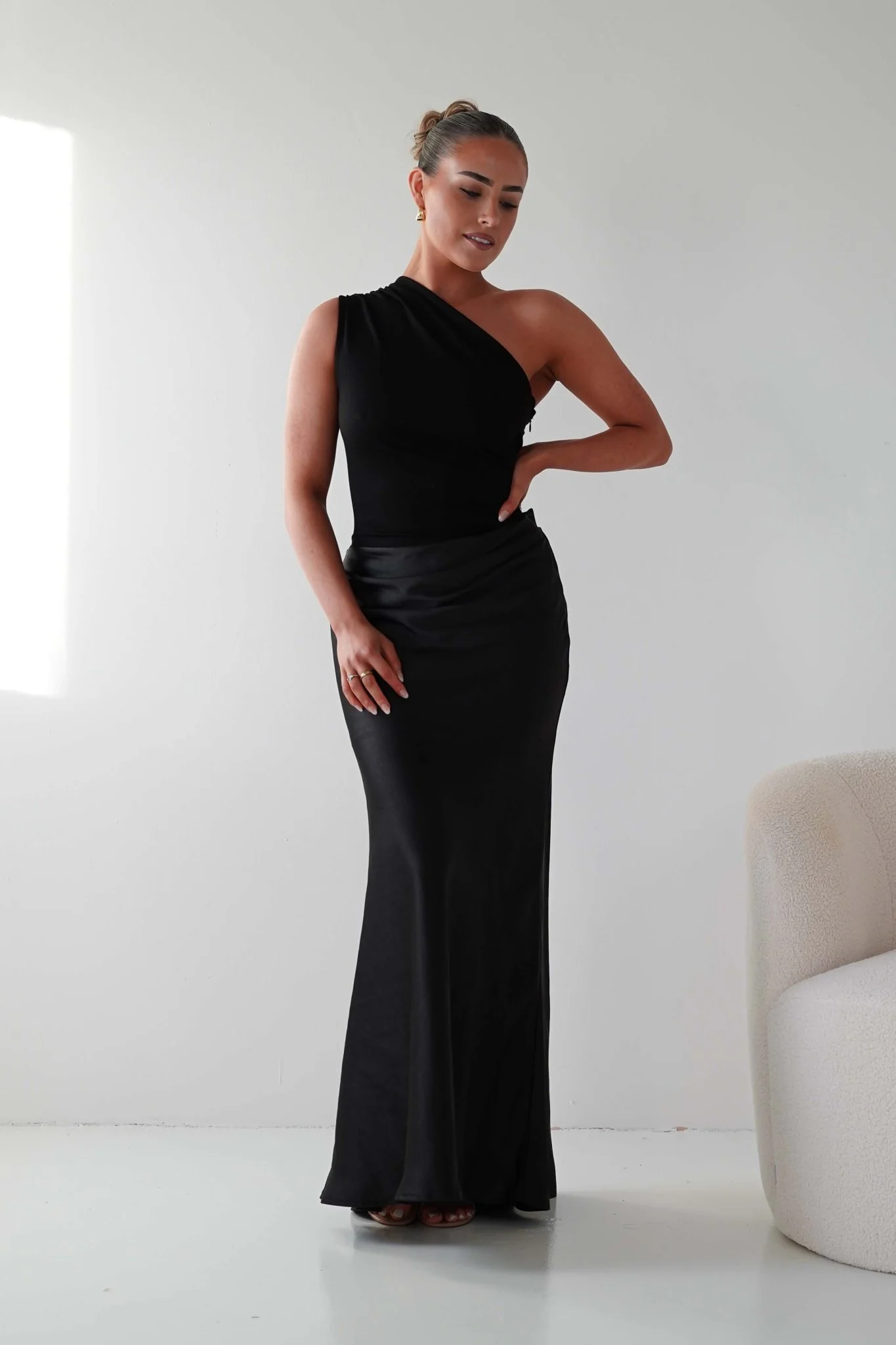 Kashia Draped Satin Maxi Dress | Black - Image 3