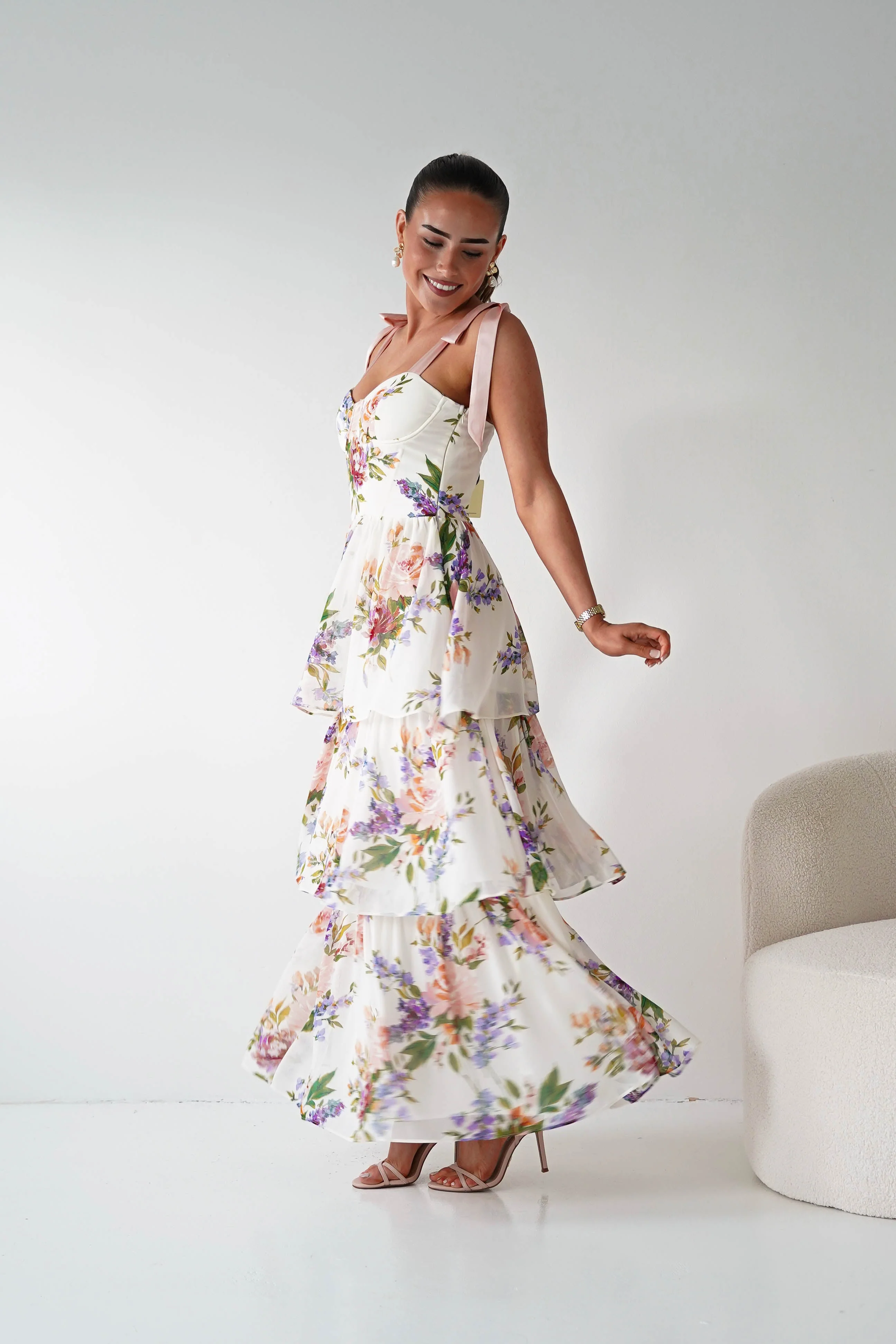 Lauren Floral Print Tiered Maxi Dress | Mixed Print