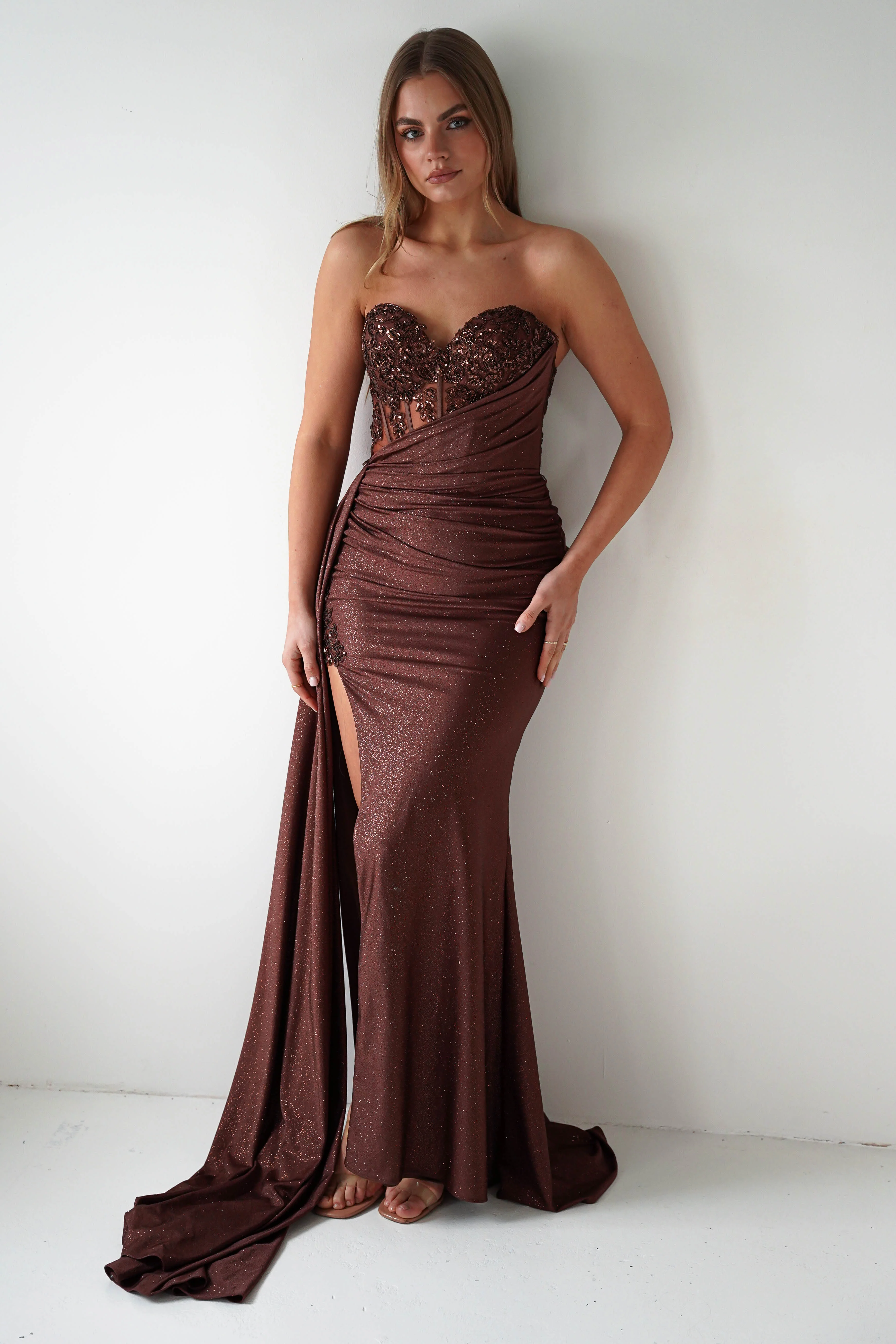 Lavelle Glitter Bodycon Gown | Brown - Image 7