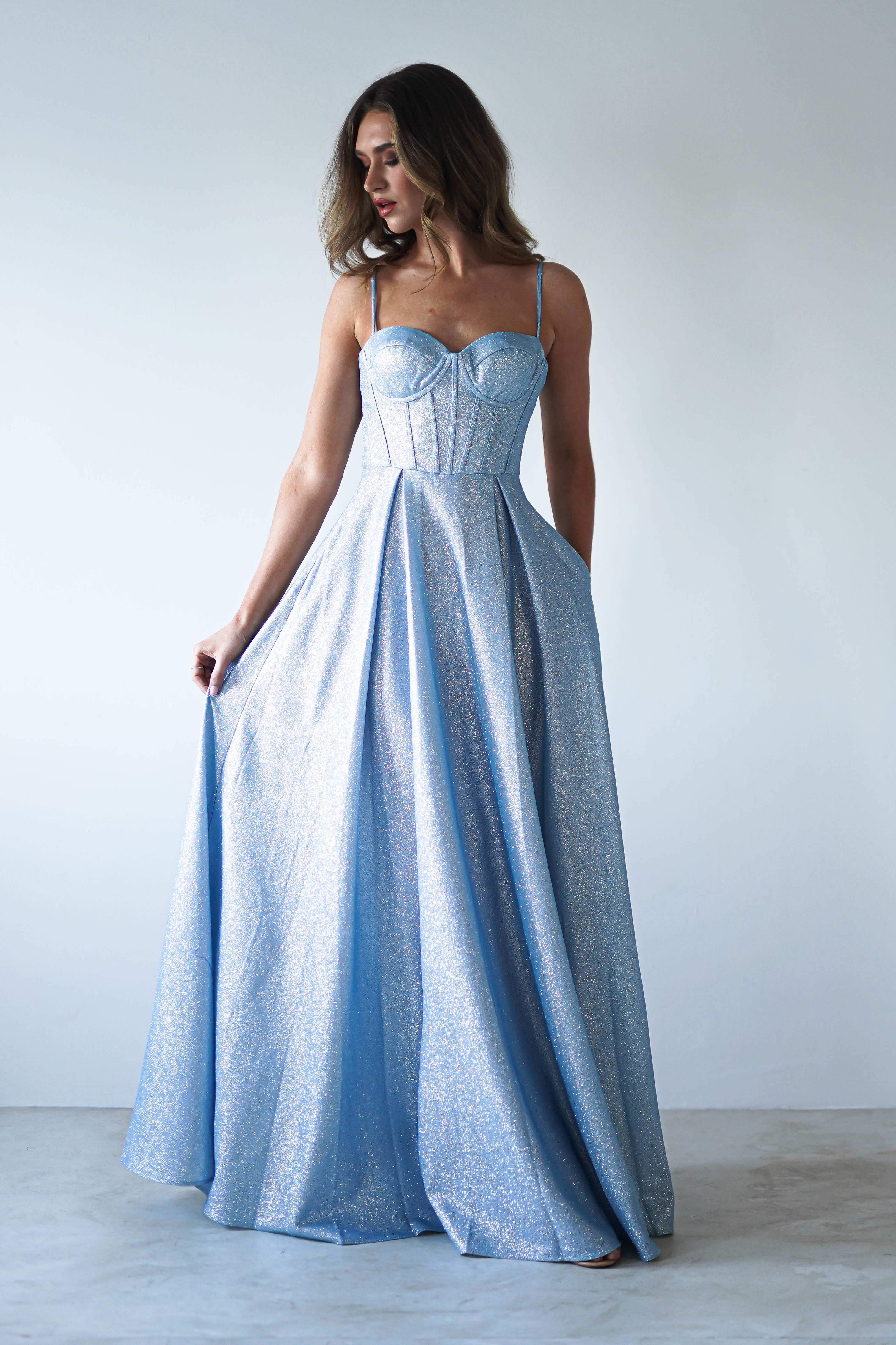 Luna Glitter Corset Aline Gown | Blue - Image 2