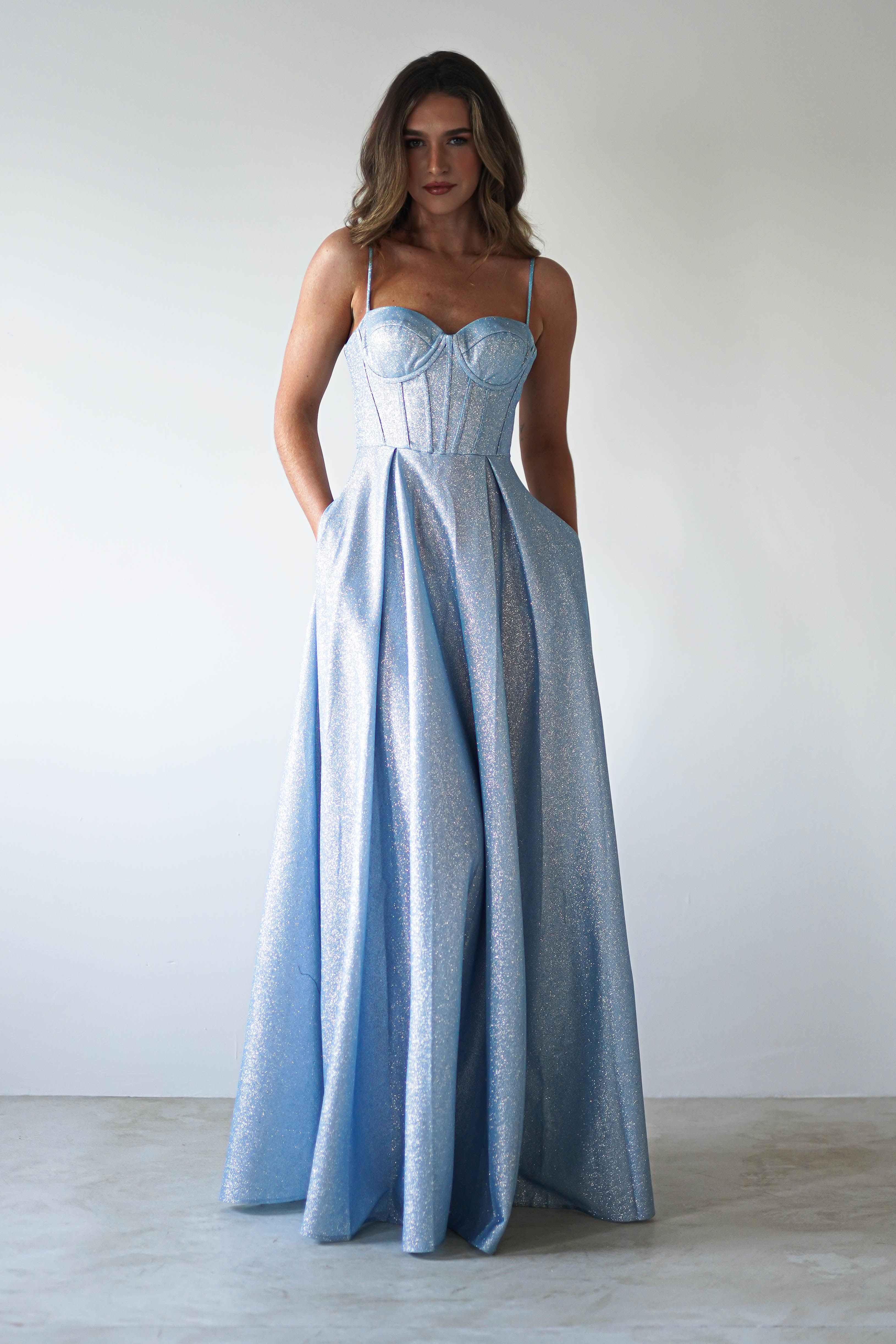 Luna Glitter Corset Aline Gown | Blue - Image 3