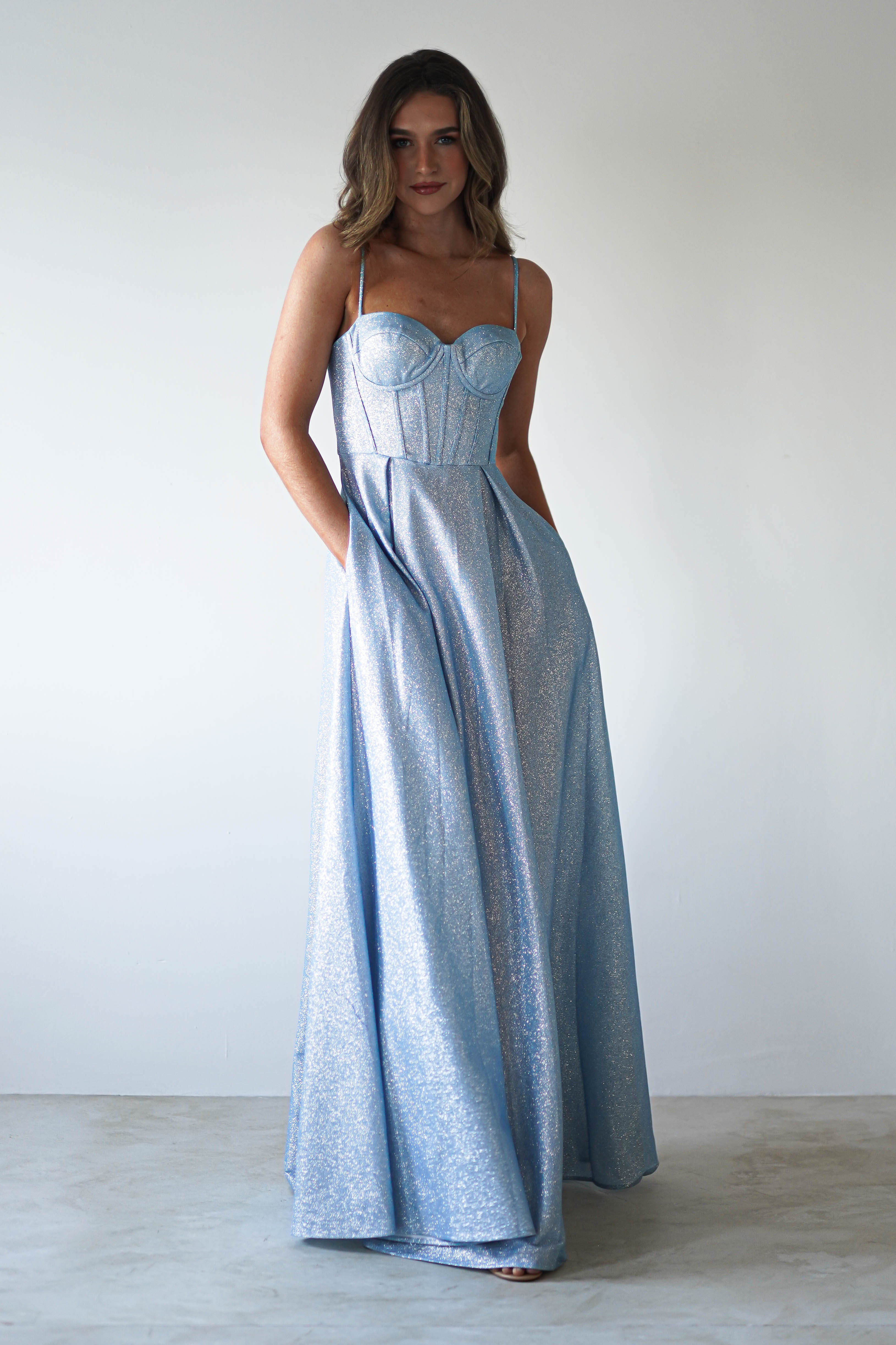 Luna Glitter Corset Aline Gown | Blue - Image 4