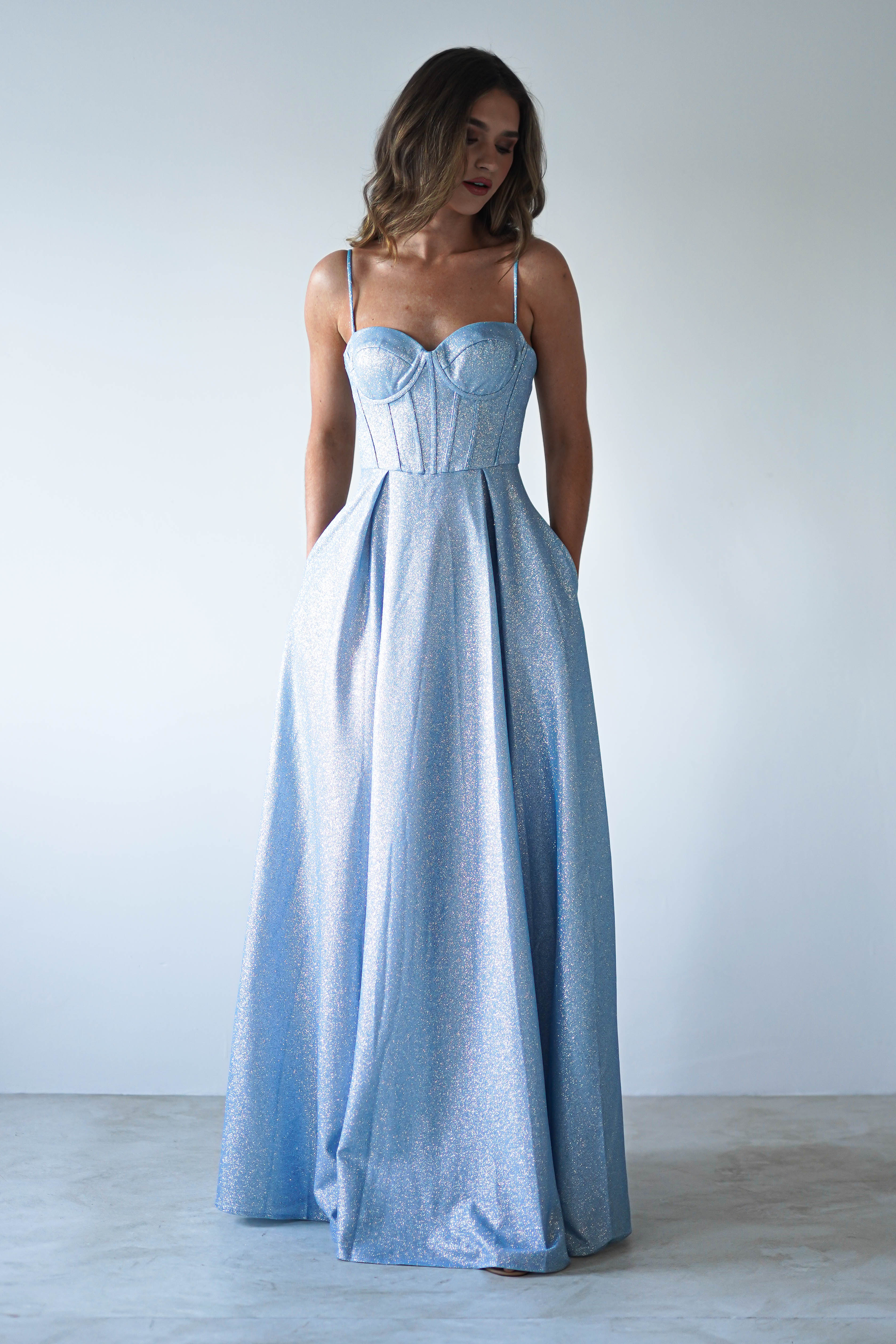 Luna Glitter Corset Aline Gown | Blue - Image 5