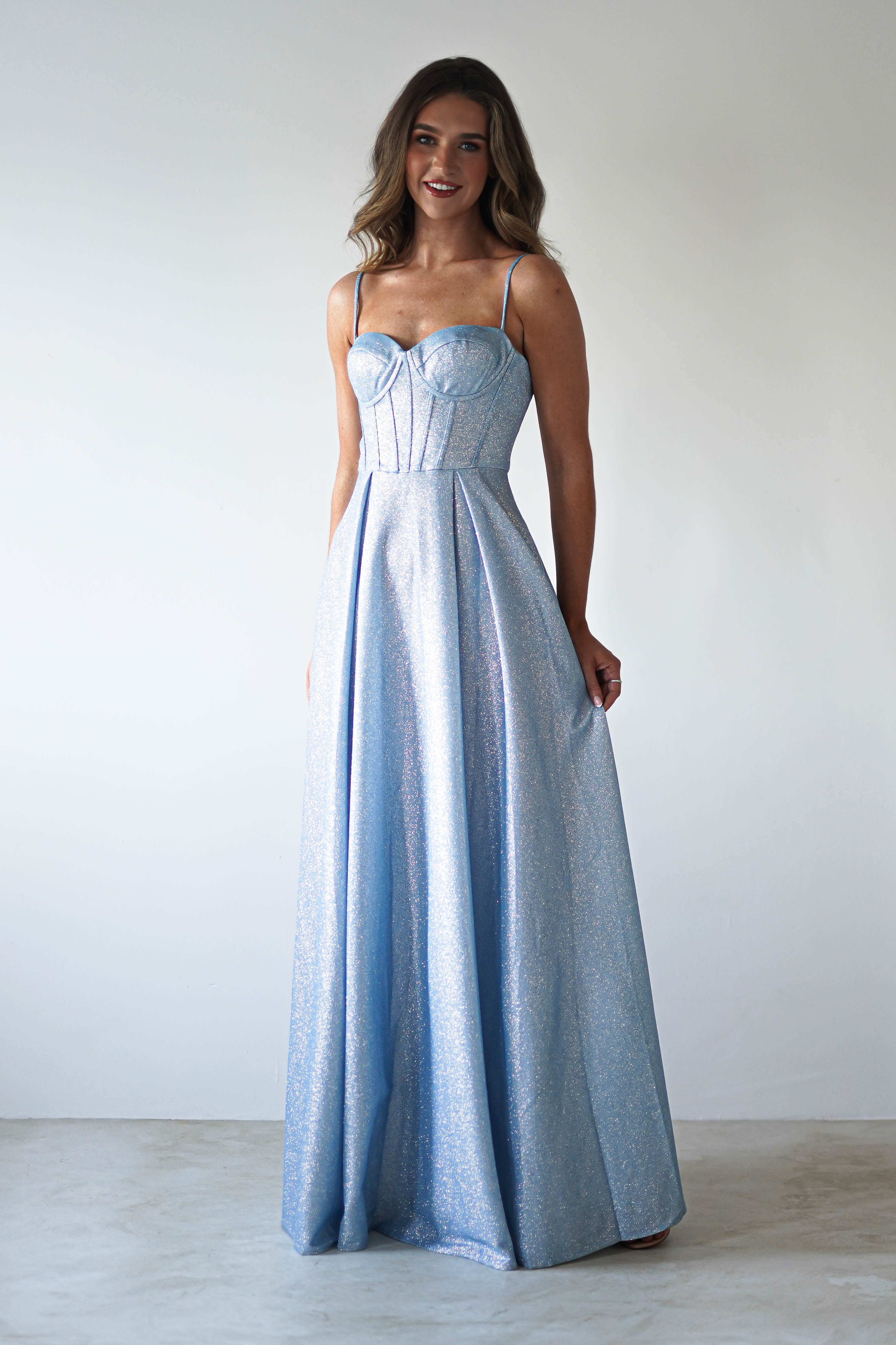 Luna Glitter Corset Aline Gown | Blue - Image 8