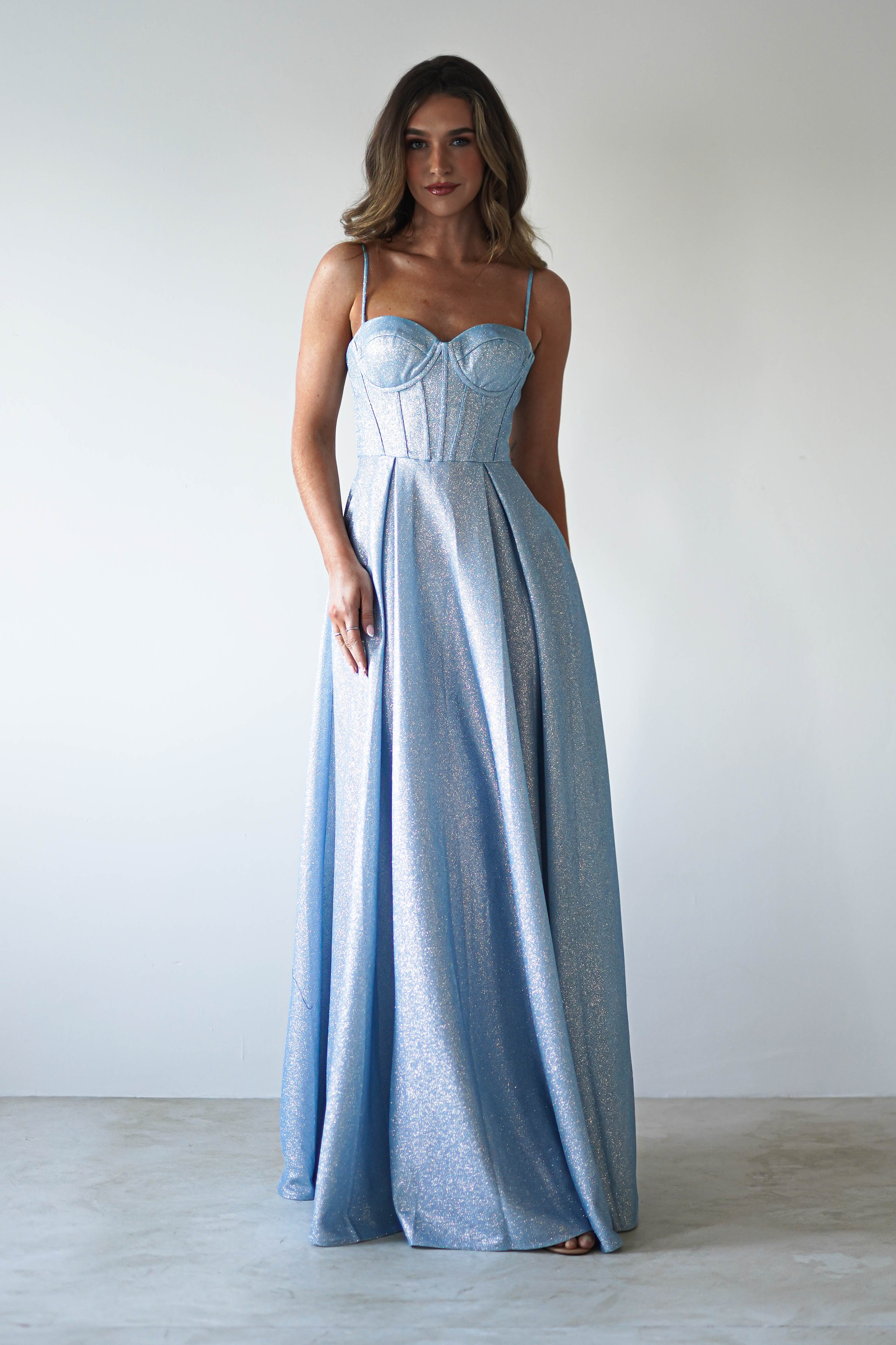 Luna Glitter Corset Aline Gown | Blue - Image 9