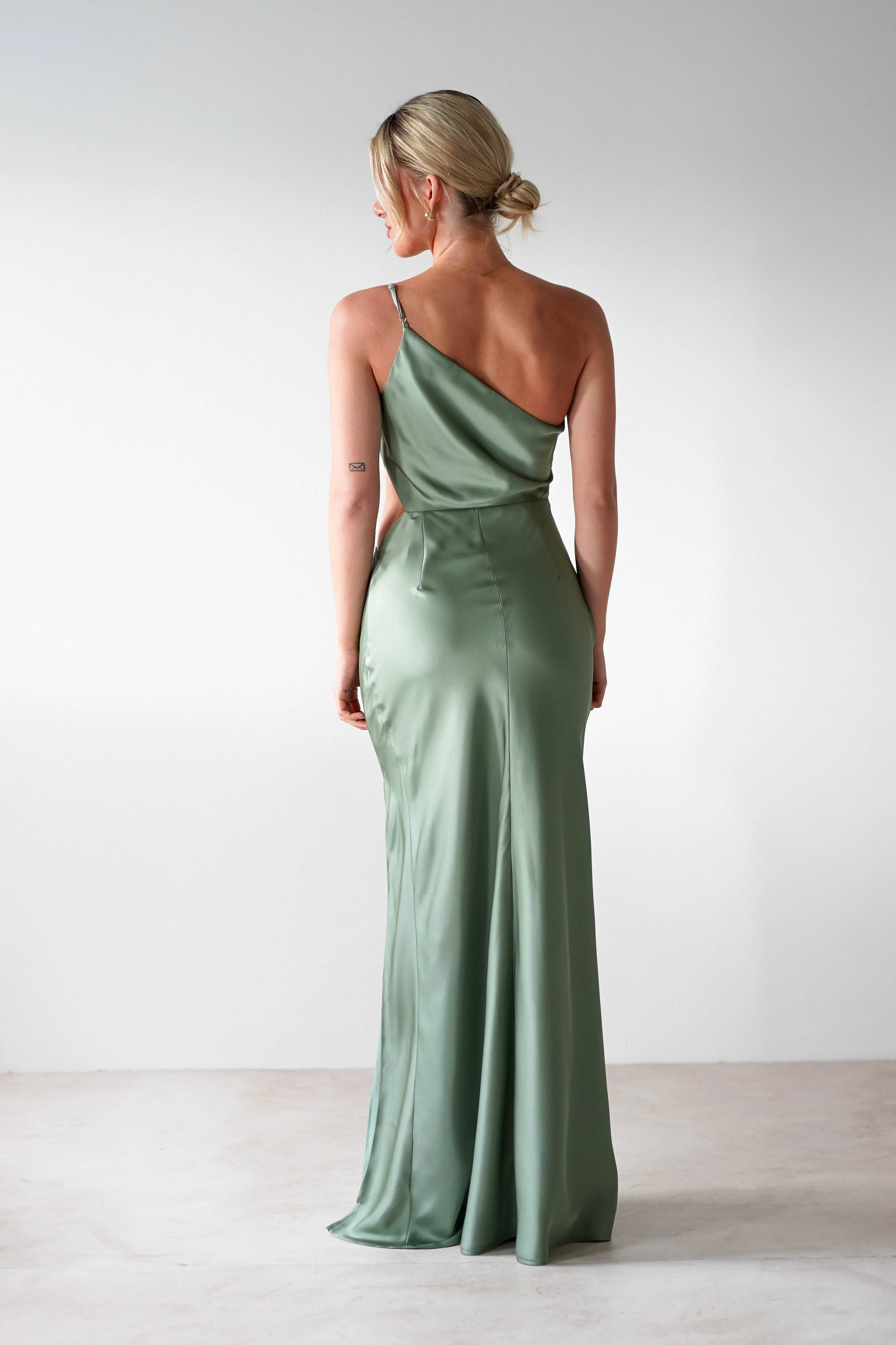 Lyra Soft Matte Satin Maxi Dress | Olive - Image 9