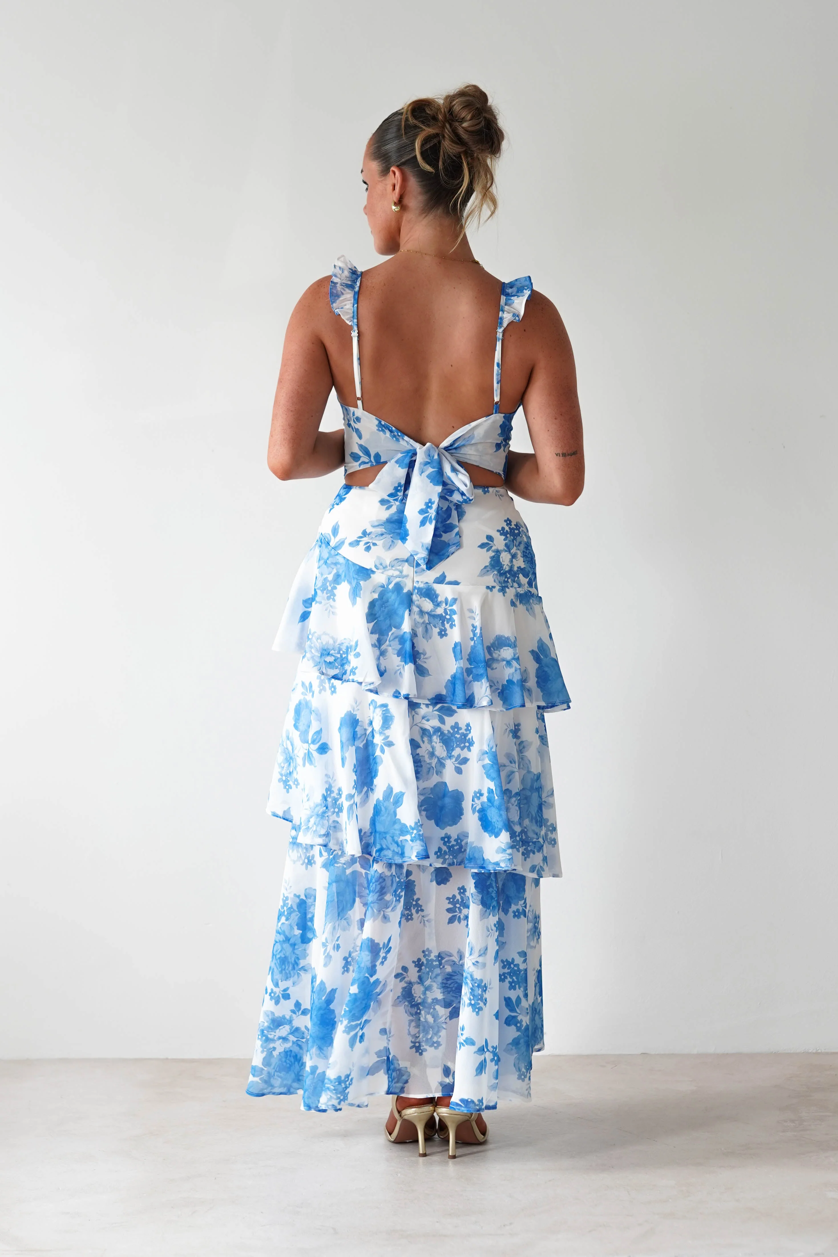 Madrid Ruffle Floral Maxi Dress | Blue - Image 4