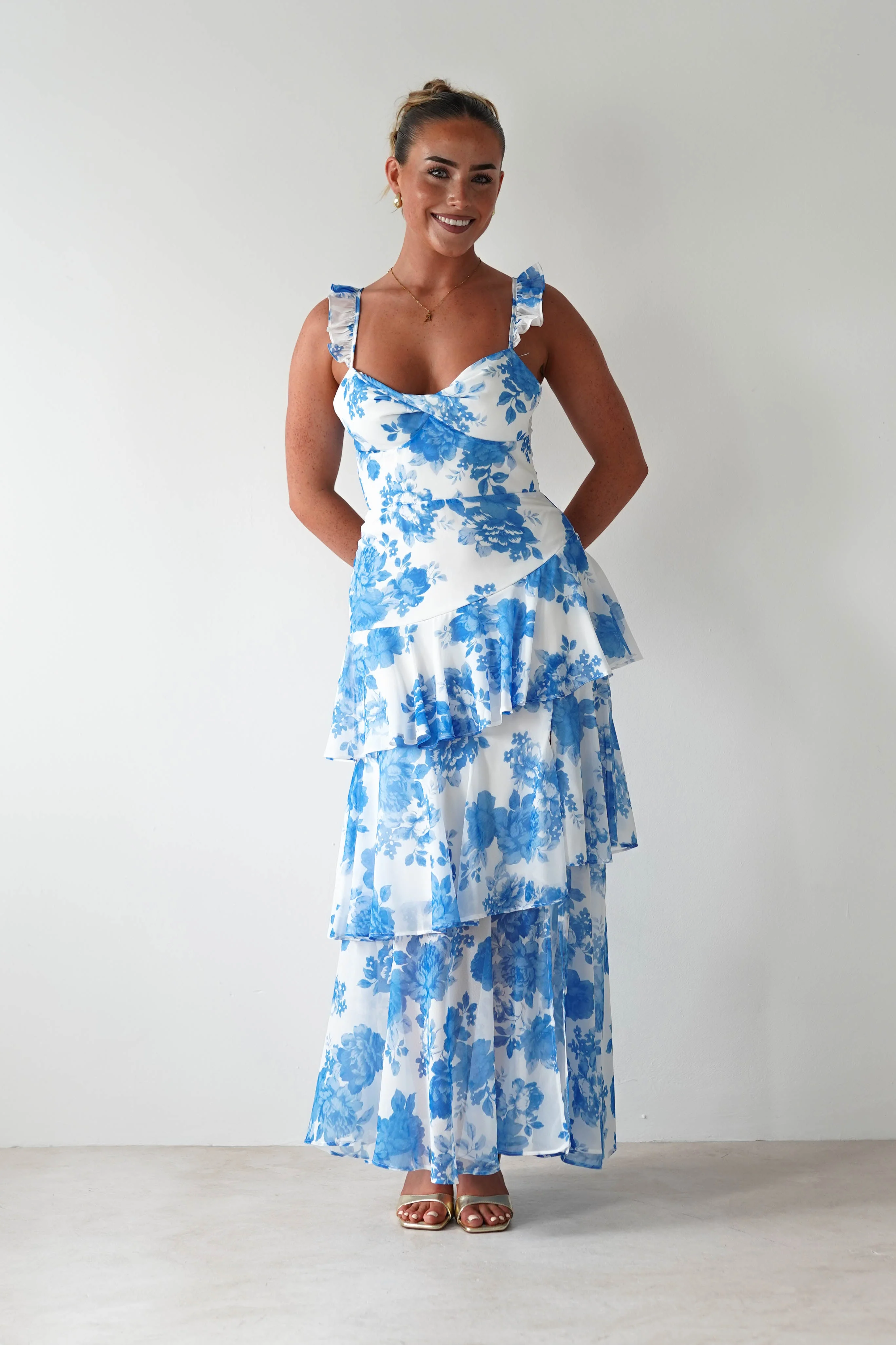 Madrid Ruffle Floral Maxi Dress | Blue - Image 9