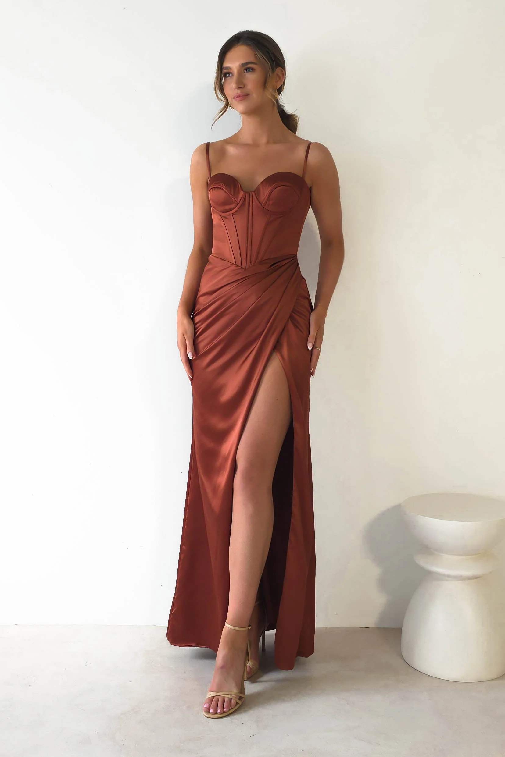 Maja Satin Corset Gown | Rust - Image 2