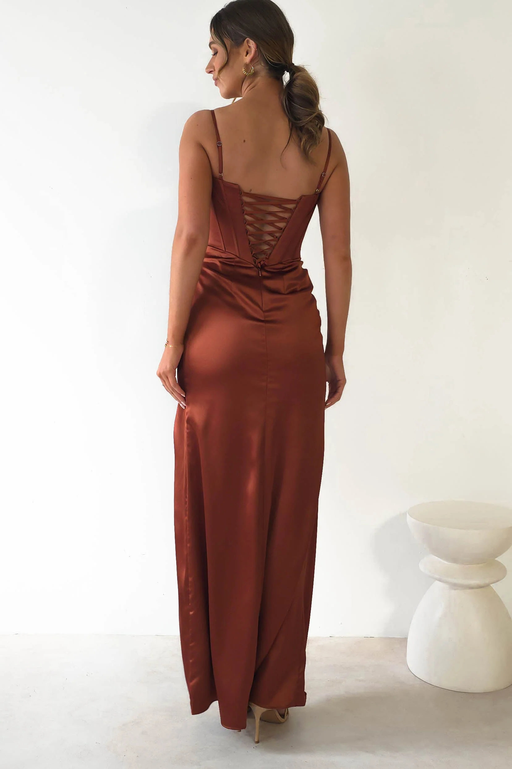 Maja Satin Corset Gown | Rust - Image 4
