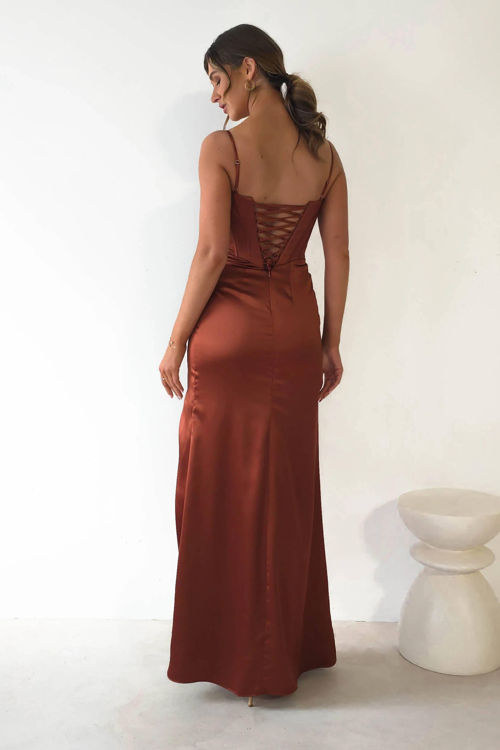 Maja Satin Corset Gown | Rust - Image 6