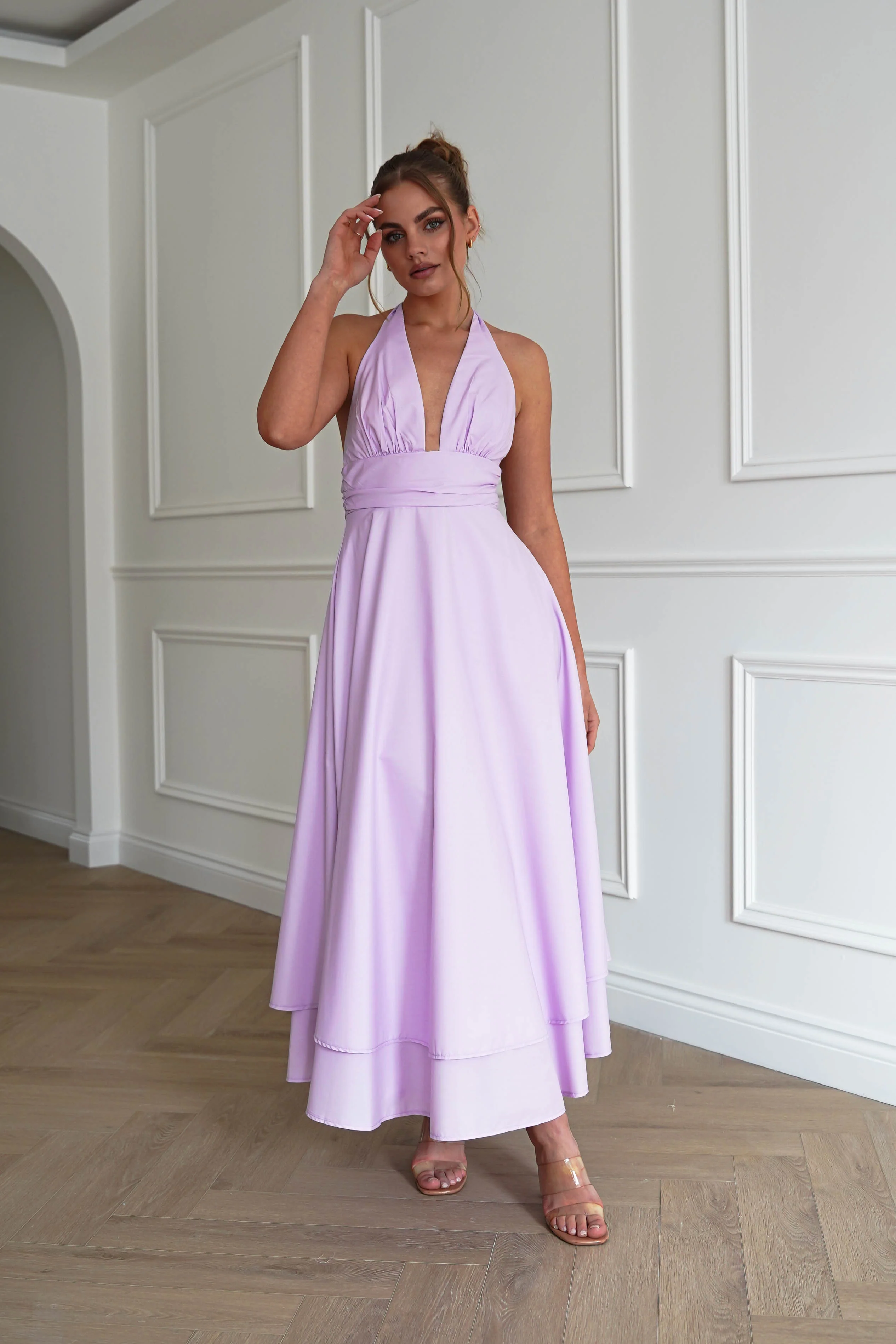 Makaila Halterneck Chiffon Midaxi Dress | Lilac