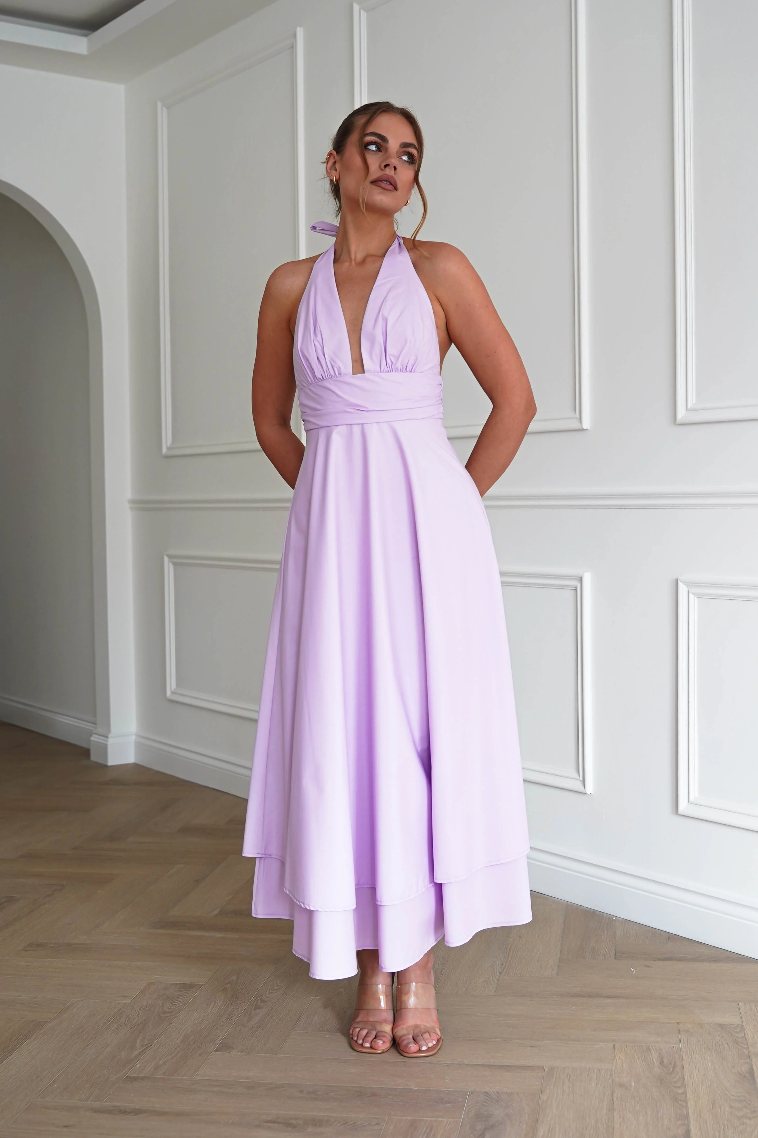 Makaila Halterneck Chiffon Midaxi Dress | Lilac - Image 2
