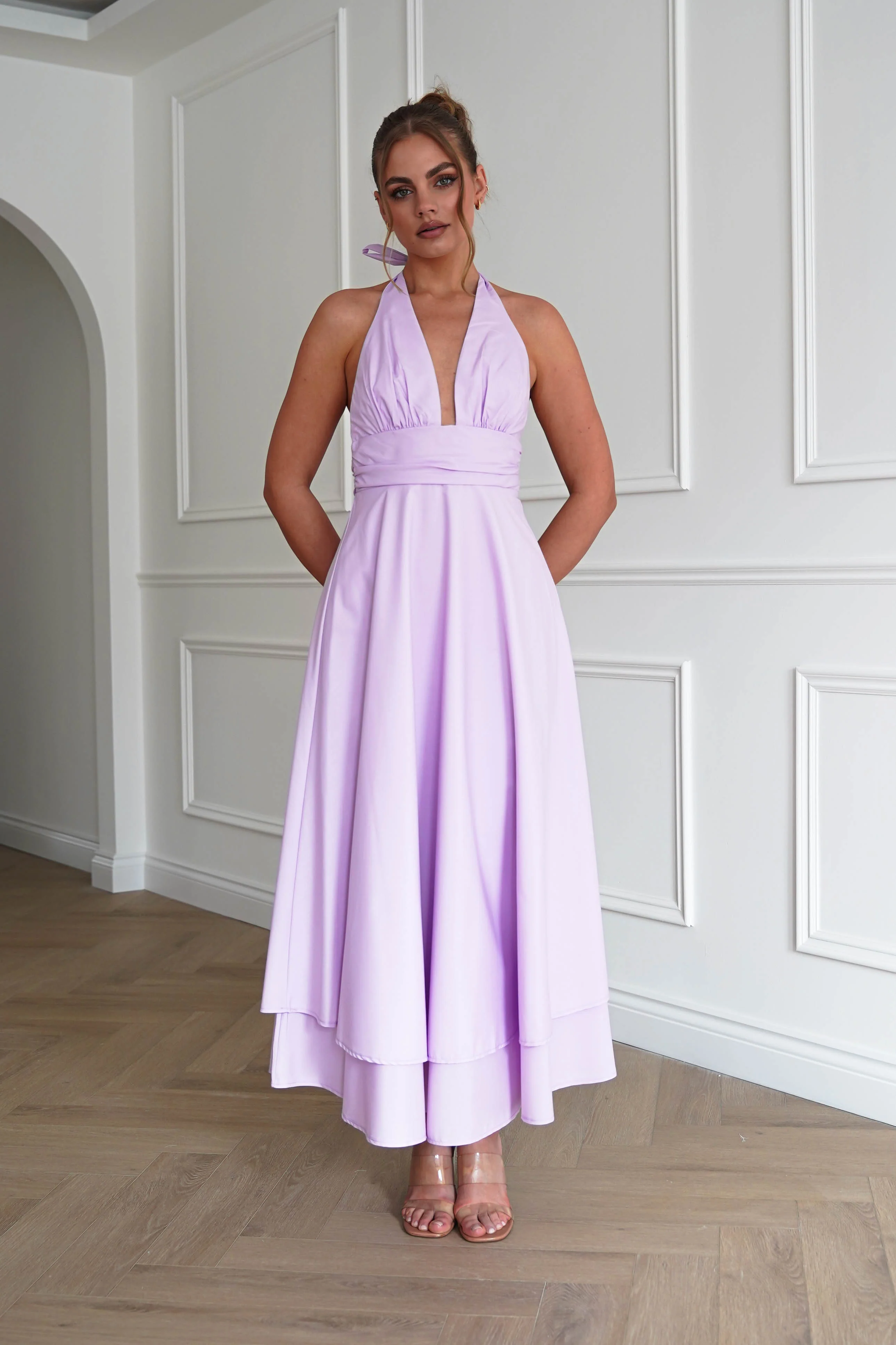 Makaila Halterneck Chiffon Midaxi Dress | Lilac - Image 3