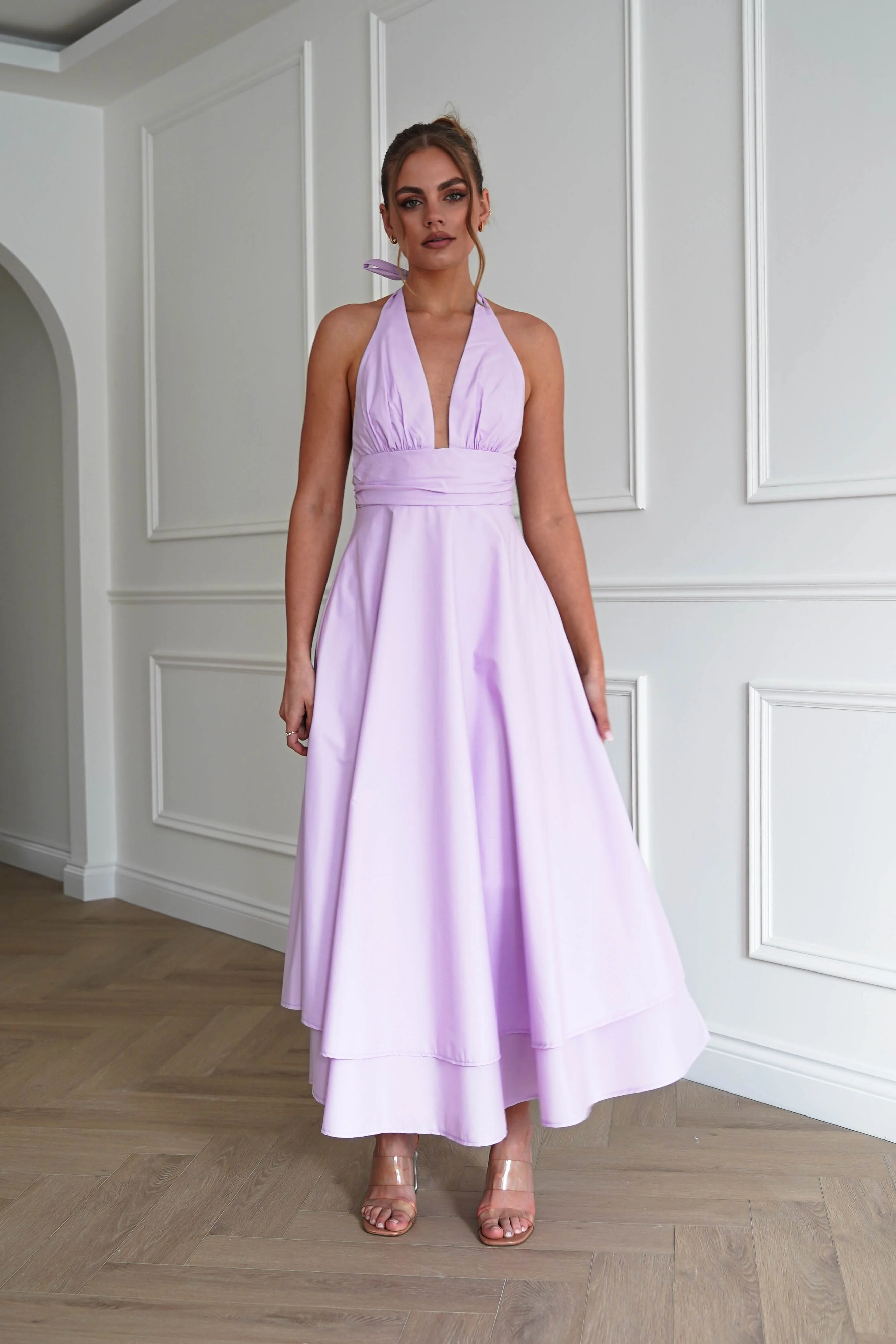 Makaila Halterneck Chiffon Midaxi Dress | Lilac - Image 5