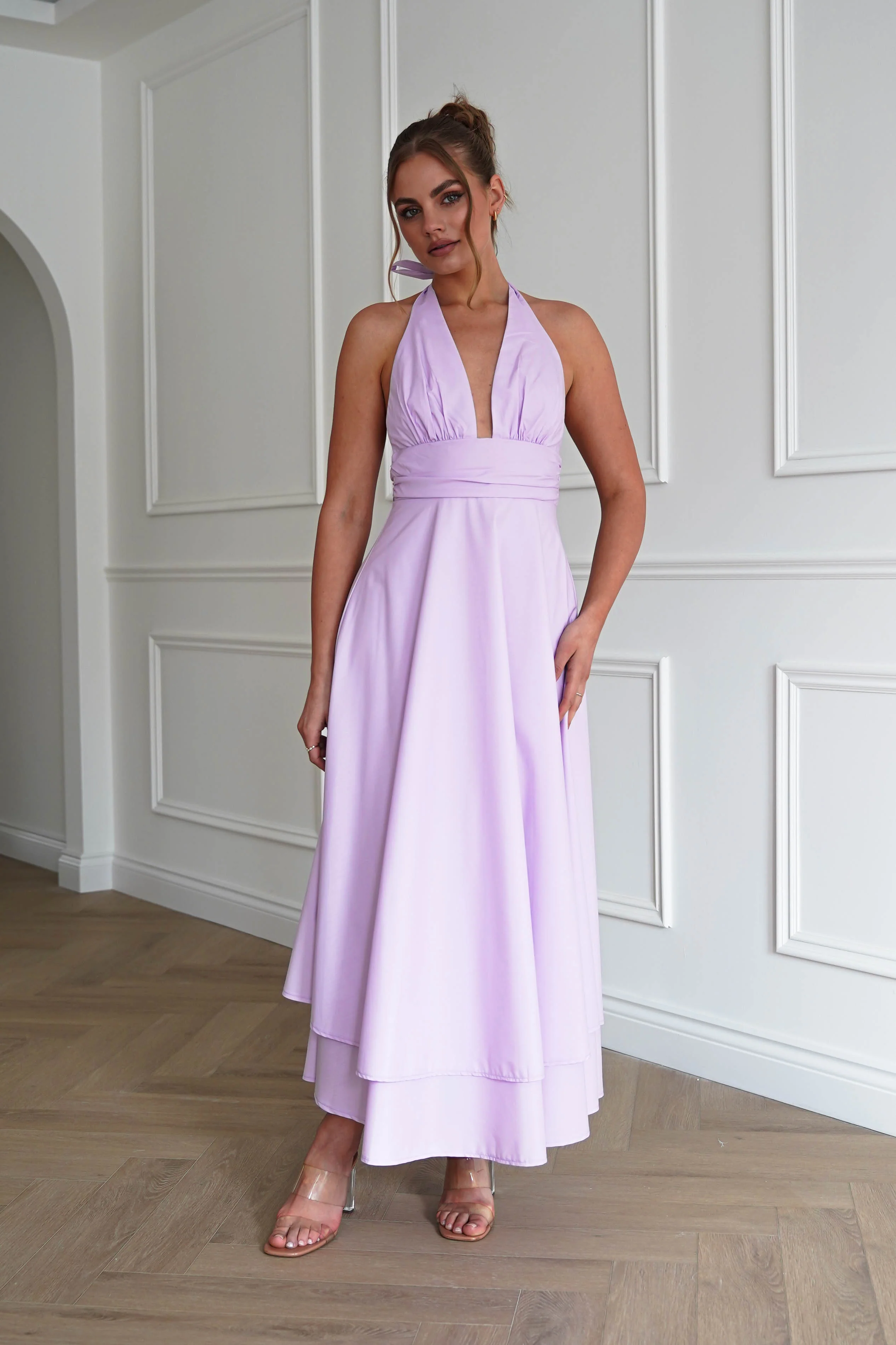 Makaila Halterneck Chiffon Midaxi Dress | Lilac - Image 6