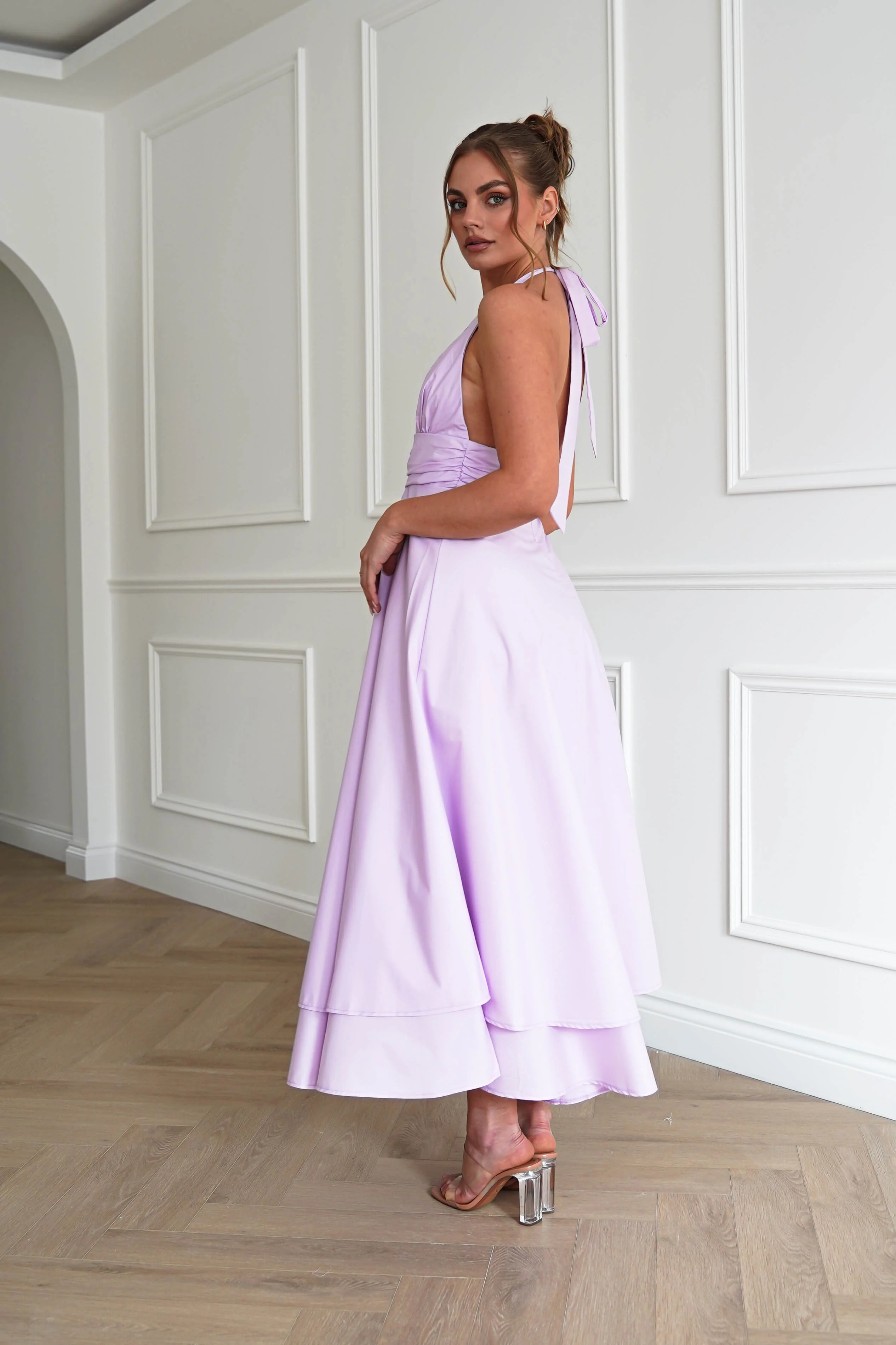 Makaila Halterneck Chiffon Midaxi Dress | Lilac - Image 9