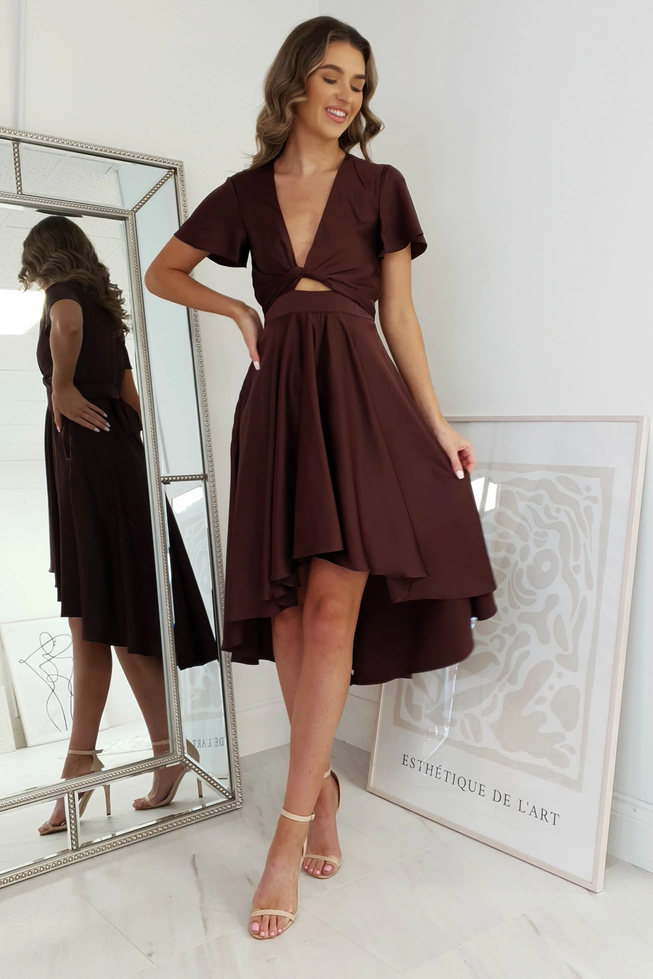 Maleri Satin Midi Dress | Chocolate - Image 3