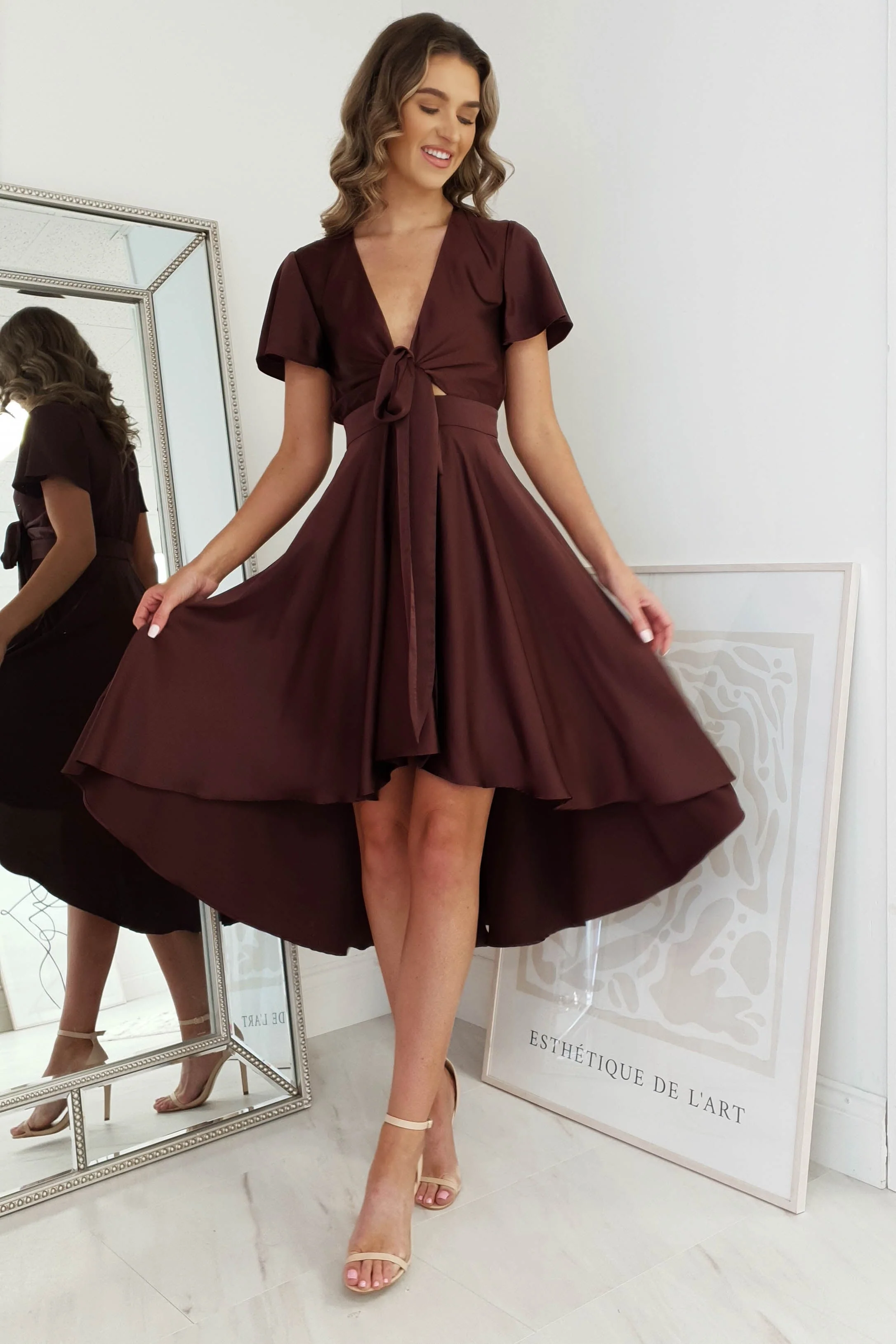 Maleri Satin Midi Dress | Chocolate - Image 7