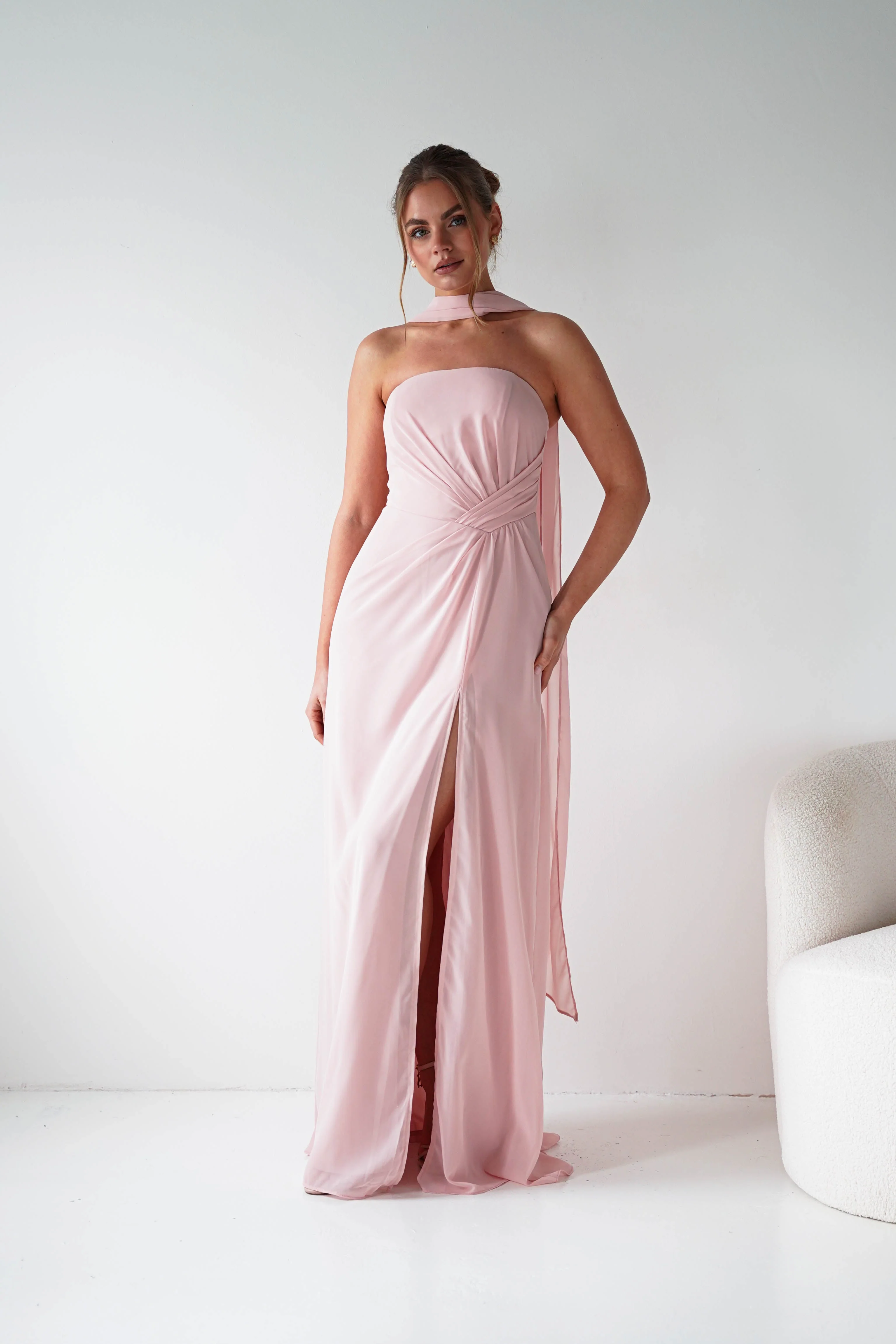 Marcel Strapless Chiffon Maxi Dress | Pink - Image 6