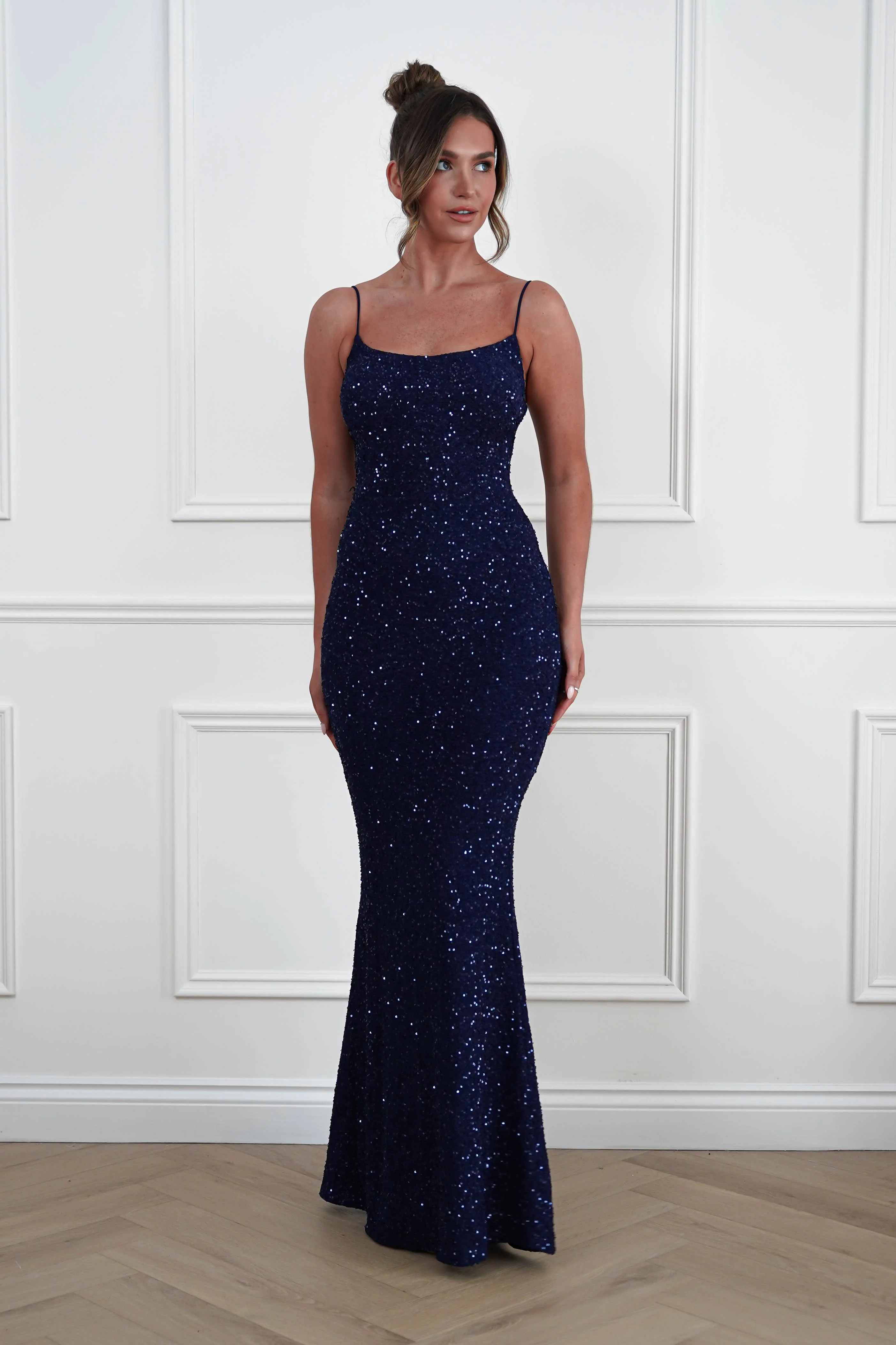 Maria Sequin Bodycon Maxi Gown | Navy - Image 2