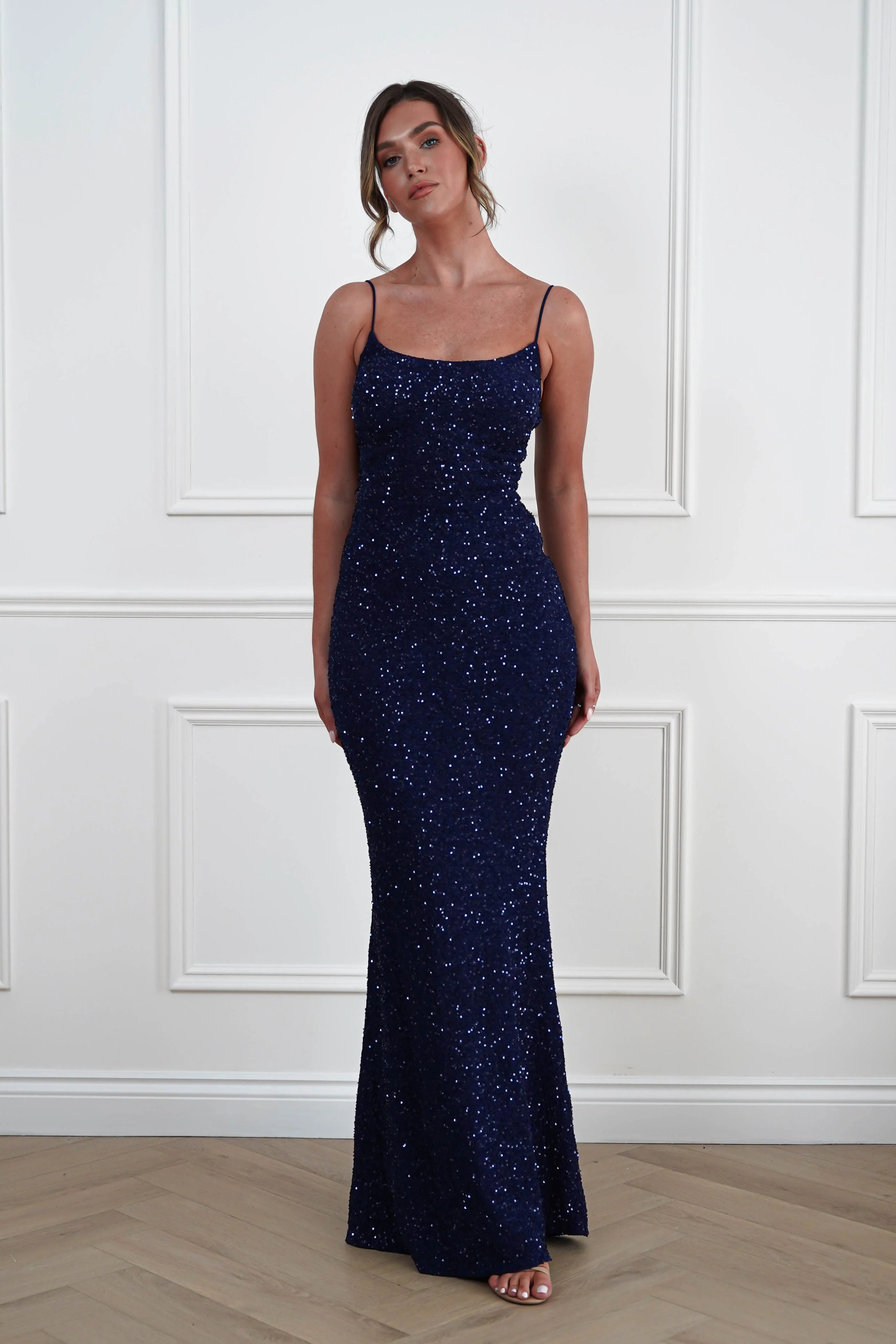 Maria Sequin Bodycon Maxi Gown | Navy - Image 3