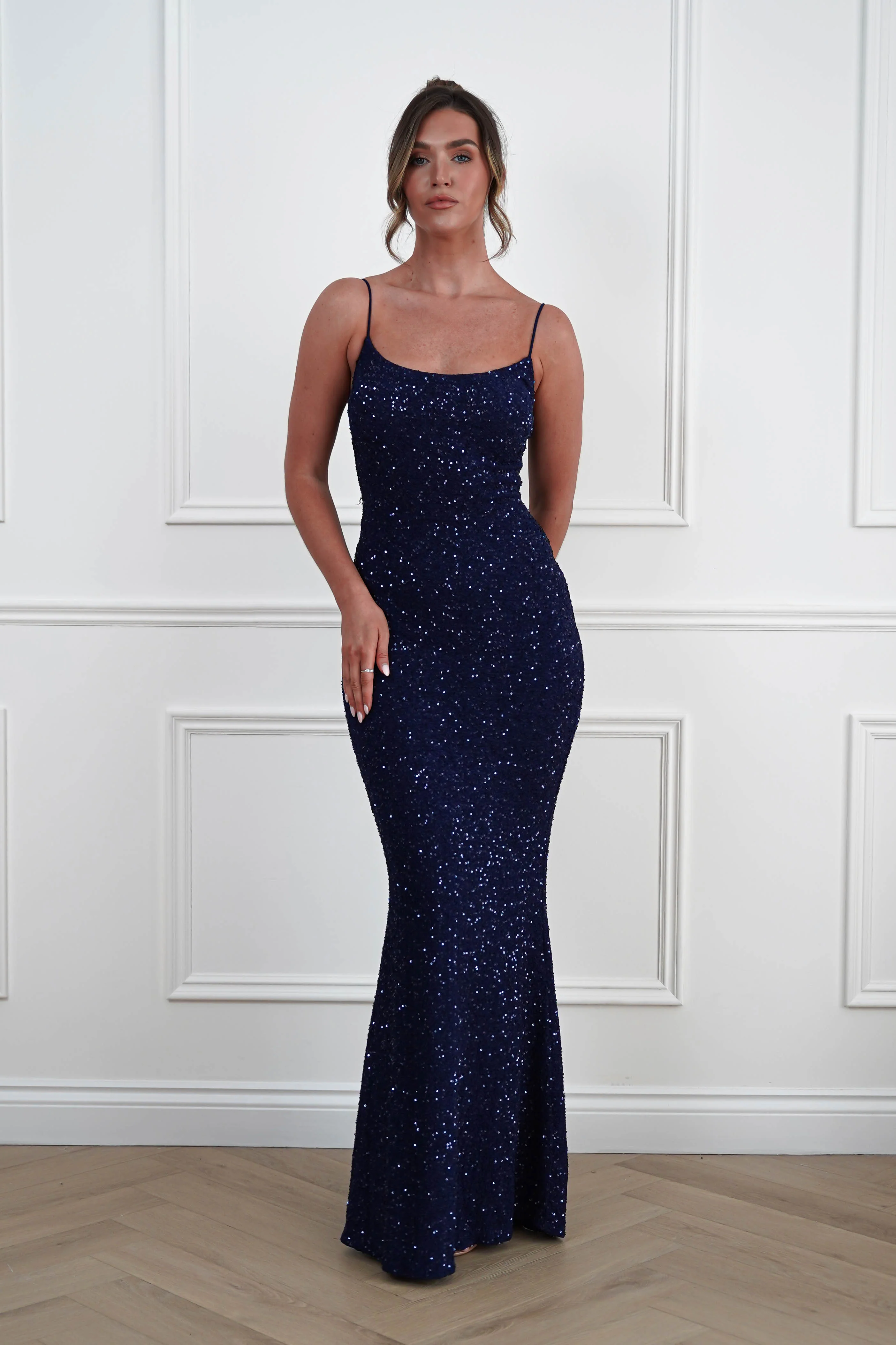 Maria Sequin Bodycon Maxi Gown | Navy - Image 4