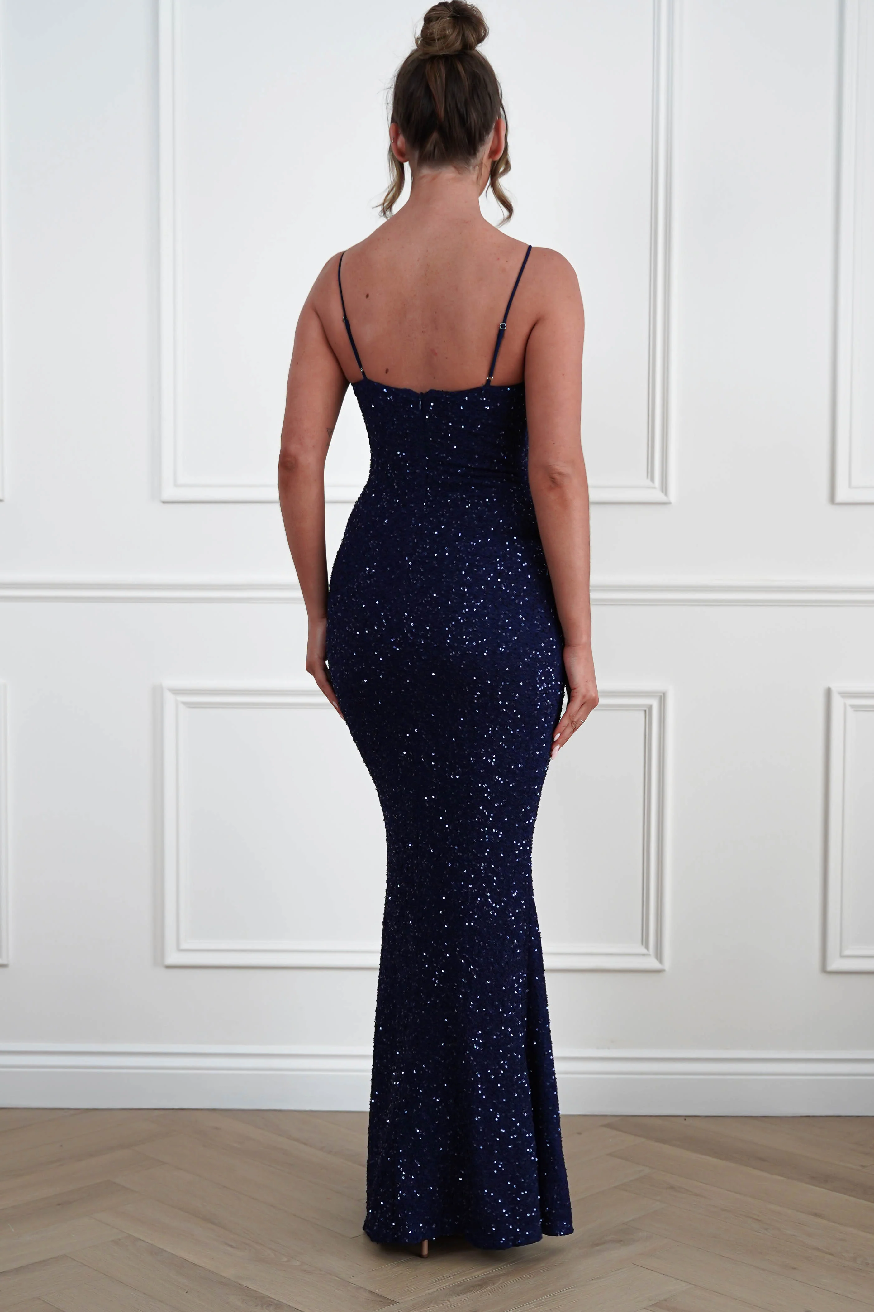 Maria Sequin Bodycon Maxi Gown | Navy - Image 8