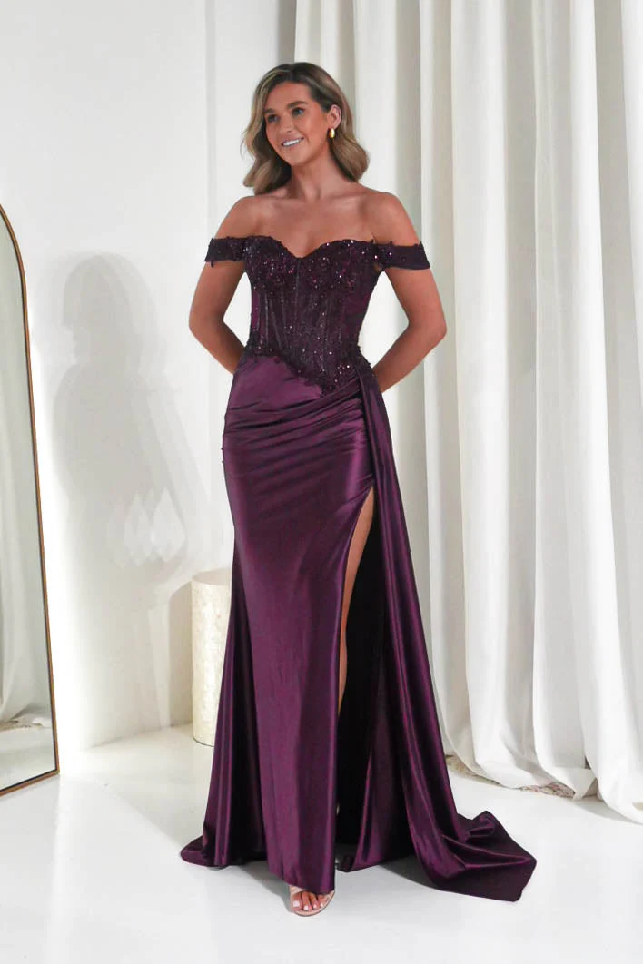 Marsela Lace Bodice Gown | Eggplant - Image 5