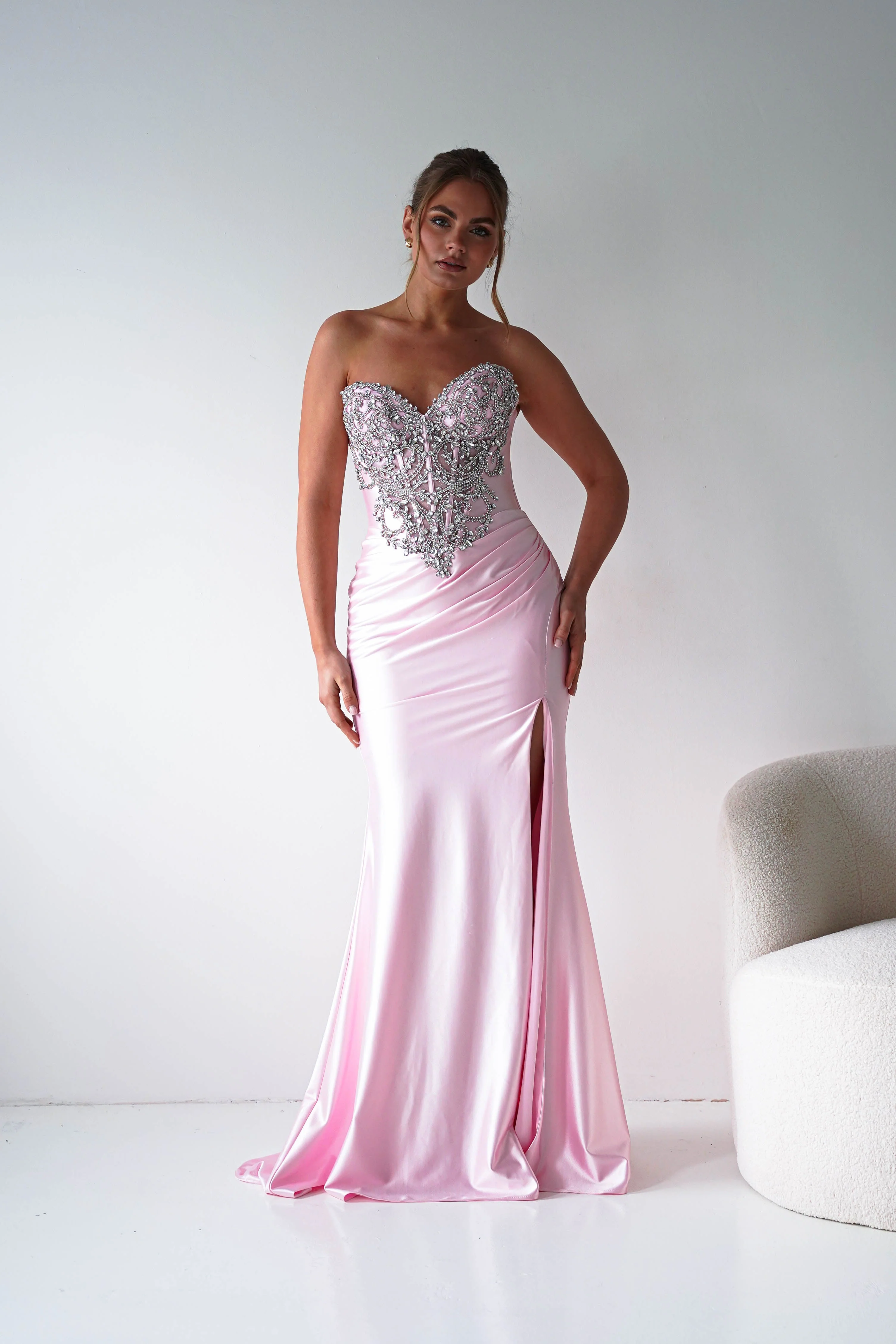 Melville Strapless Embellished Corset Gown | Pink - Image 10