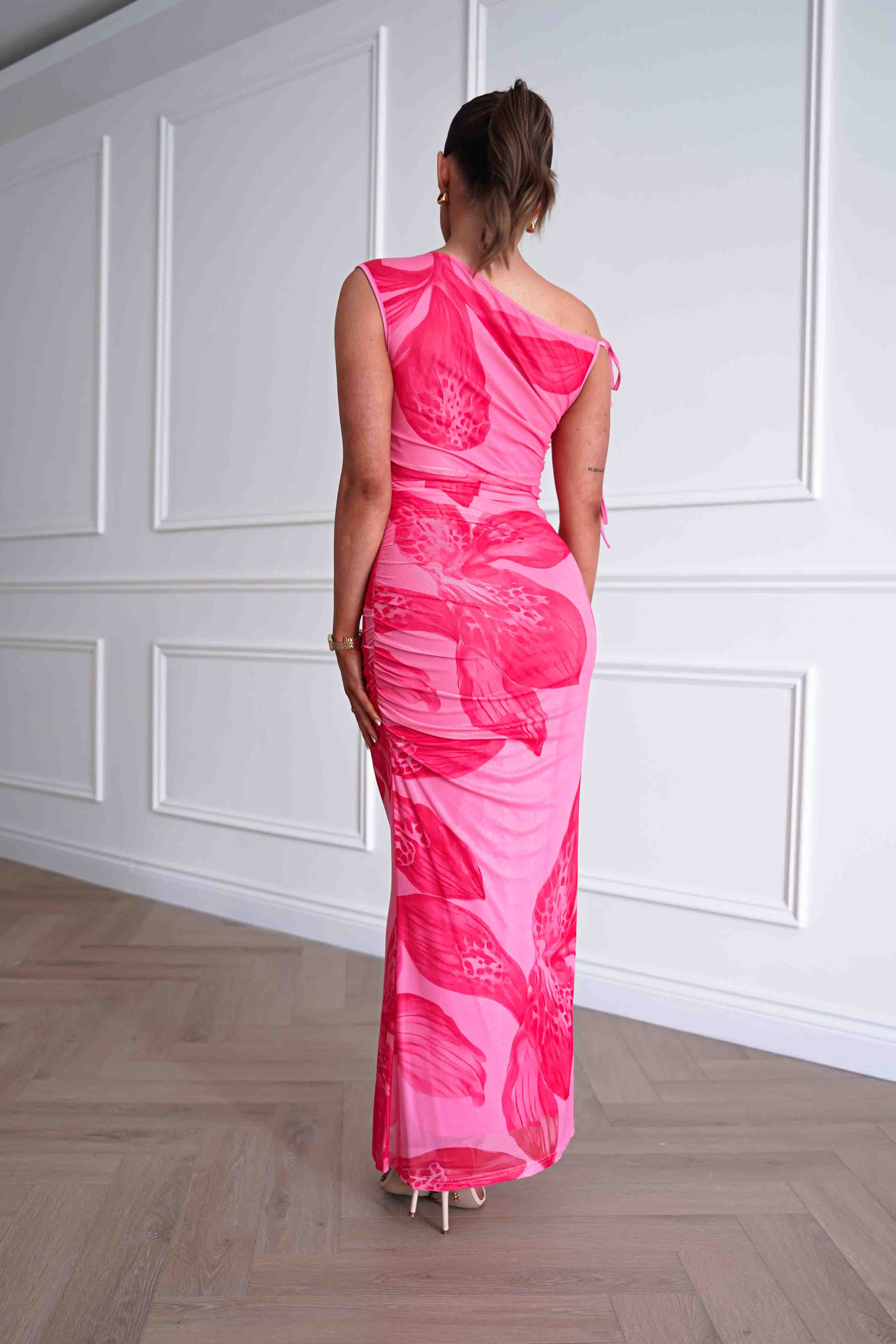 Molly Floral Mesh Bodycon Maxi Dress | Pink - Image 3