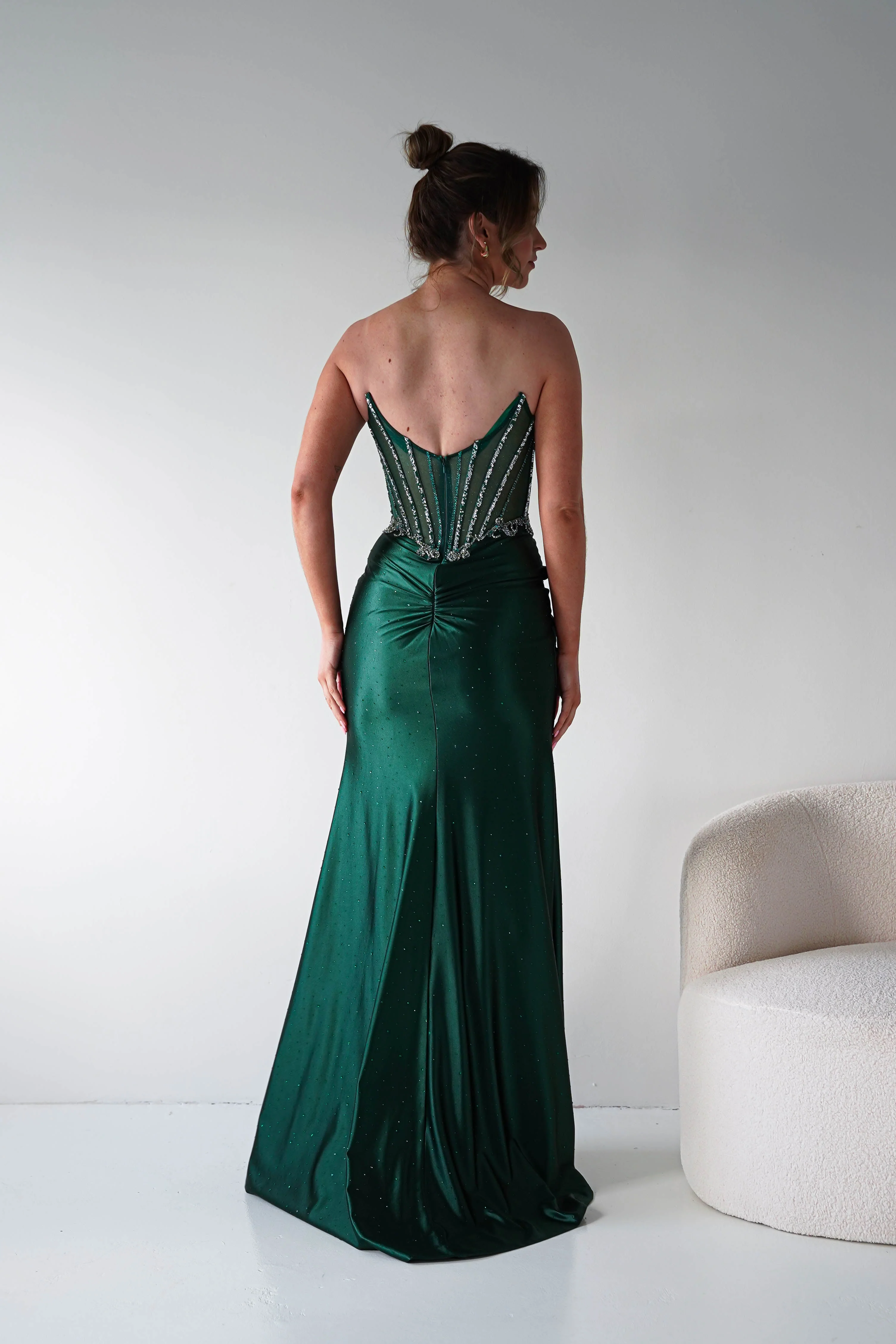 Monaco Rhinestone Strapless Gown | Emerald Green - Image 5